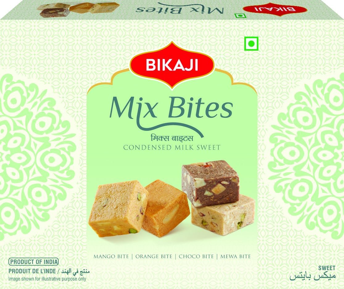 Bikaji Mewa Mix Bites 8.82oz (250g), Assorted Indian Sweets Gift Box, Traditional Barfi Mithai Variety Pack, Mango, Orange, Chocolate & Dry Fruit Flavors,Vegetarian Milk Fudge Dessert