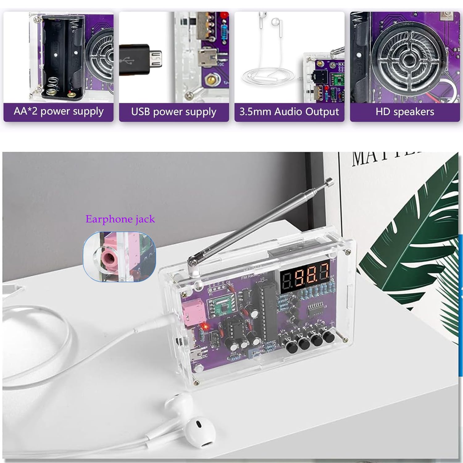 FM Radio Kit Soldering Practice Kits, DIY Electronic Project Kit FM 87-108MHz with 2 Power Modes EK1989, Soldering Learning and Teaching for Beginners, Adults, Kids — view 5
