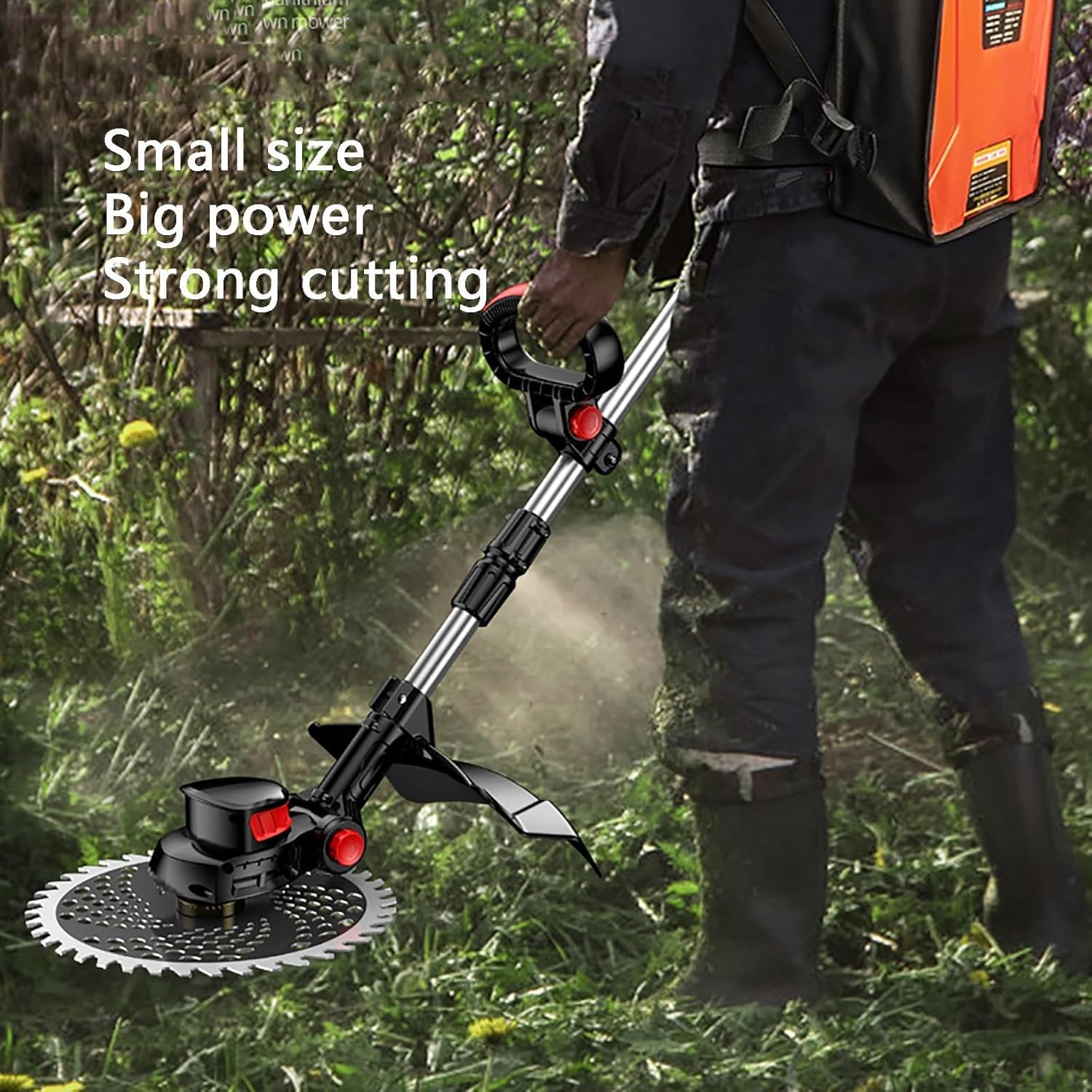 Cortacésped eléctrico inalámbrico y cortacésped, 3 cuchillas, varilla telescópica de 90 a 120 cm, hoja de sierra de 23 cm, 2 baterías, juego de herramientas eléctricas para exteriores
