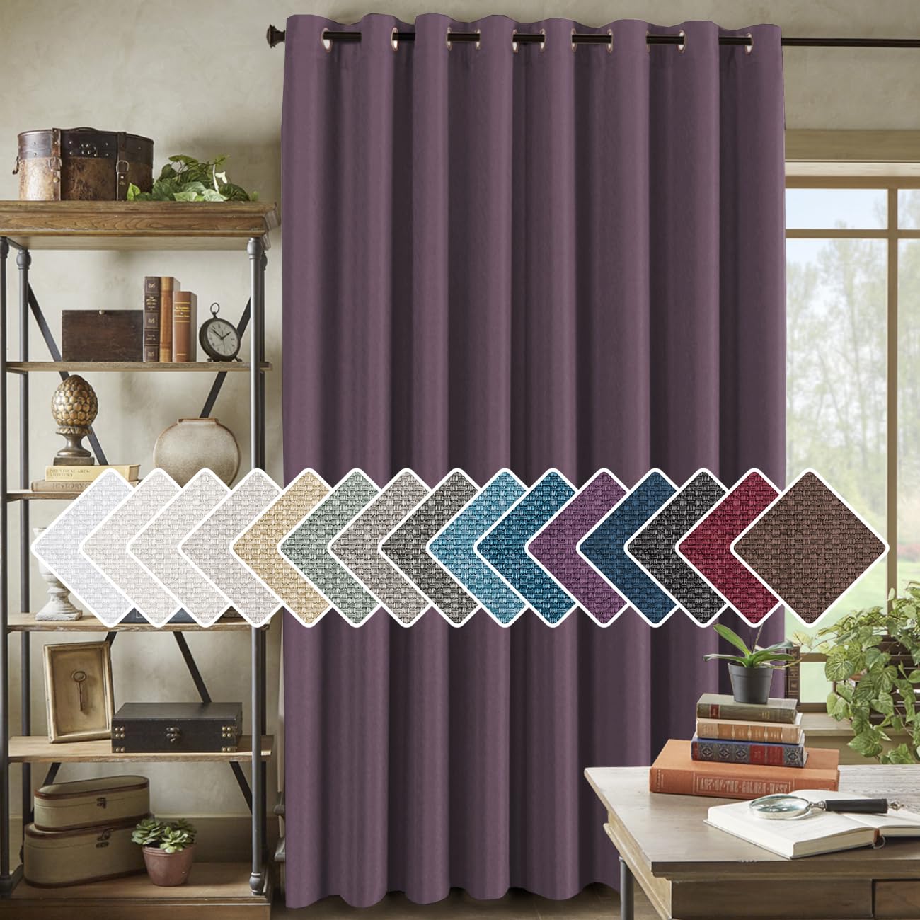 H.VERSAILTEX Room Darkening Linen Curtain for Bedroom/Living Room Extra Wide Blackout Curtains 100 x 84 Inches for Patio Glass Door, Primitive