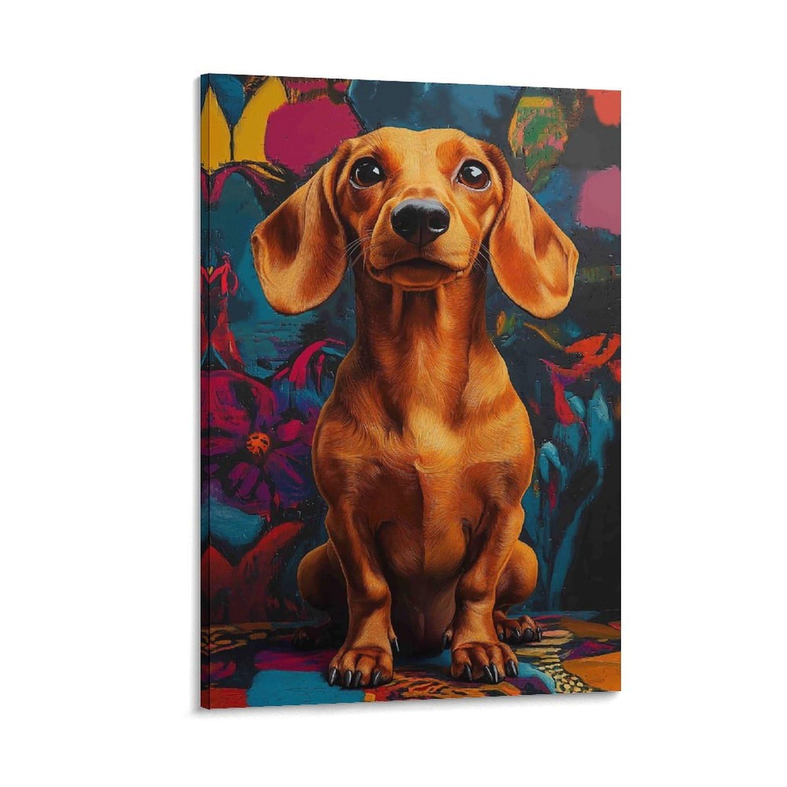 DHBANEIOK Dachshund Portrait Poster Artwork Giclee Canvas Prints Modern Wall Art Picture Wall Hanging for Office Gym Living Room Decor 20x30inch(50x75cm)