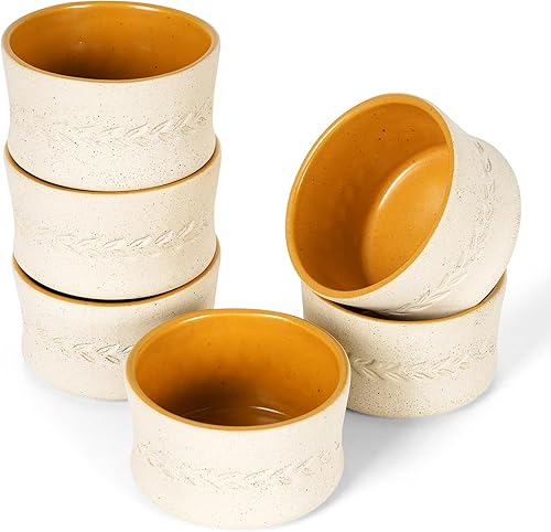 Ramekins - Juego de 6 moldes pequeños de 8 onzas, aptos para horno, Ramiken Creme Brulee, juego de 6 platos de soufflé para horno, de 8 onzas, aptos