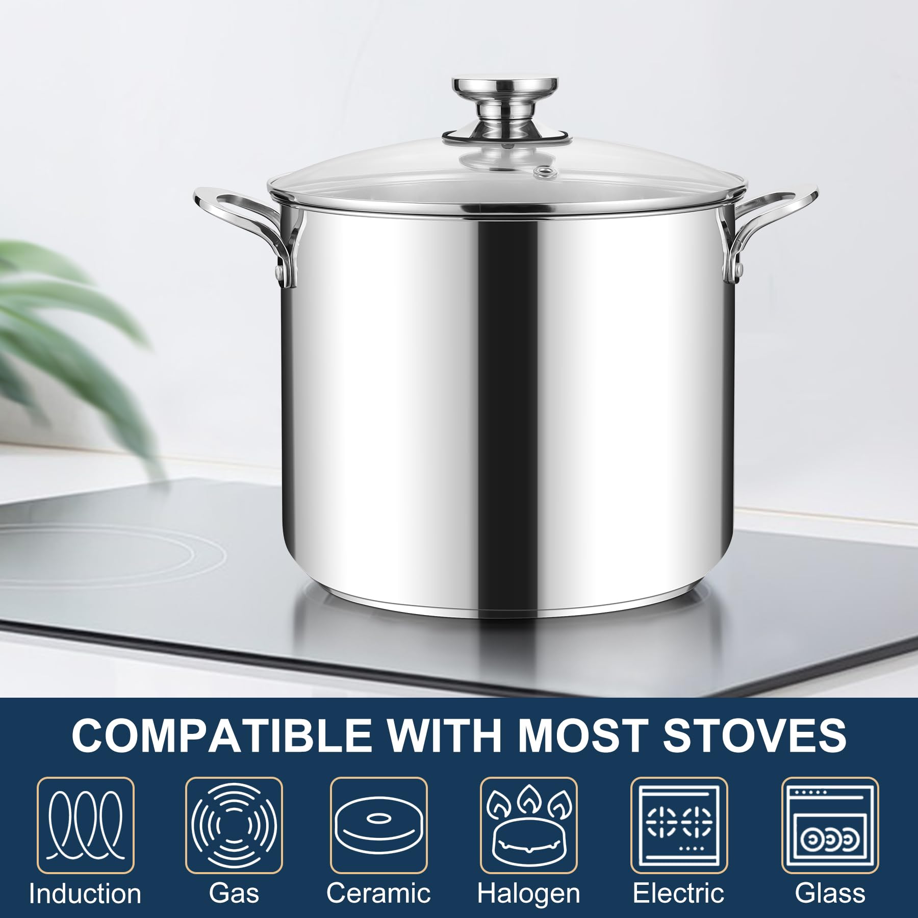 HaWare Pentola grande in acciaio inox da 12 l con coperchio trasparente, pentola da 26 cm con fondo a tre strati per pasta, carne, zuppe, adatta per induzione/elettrico/gas/ceramica, sana e facile da