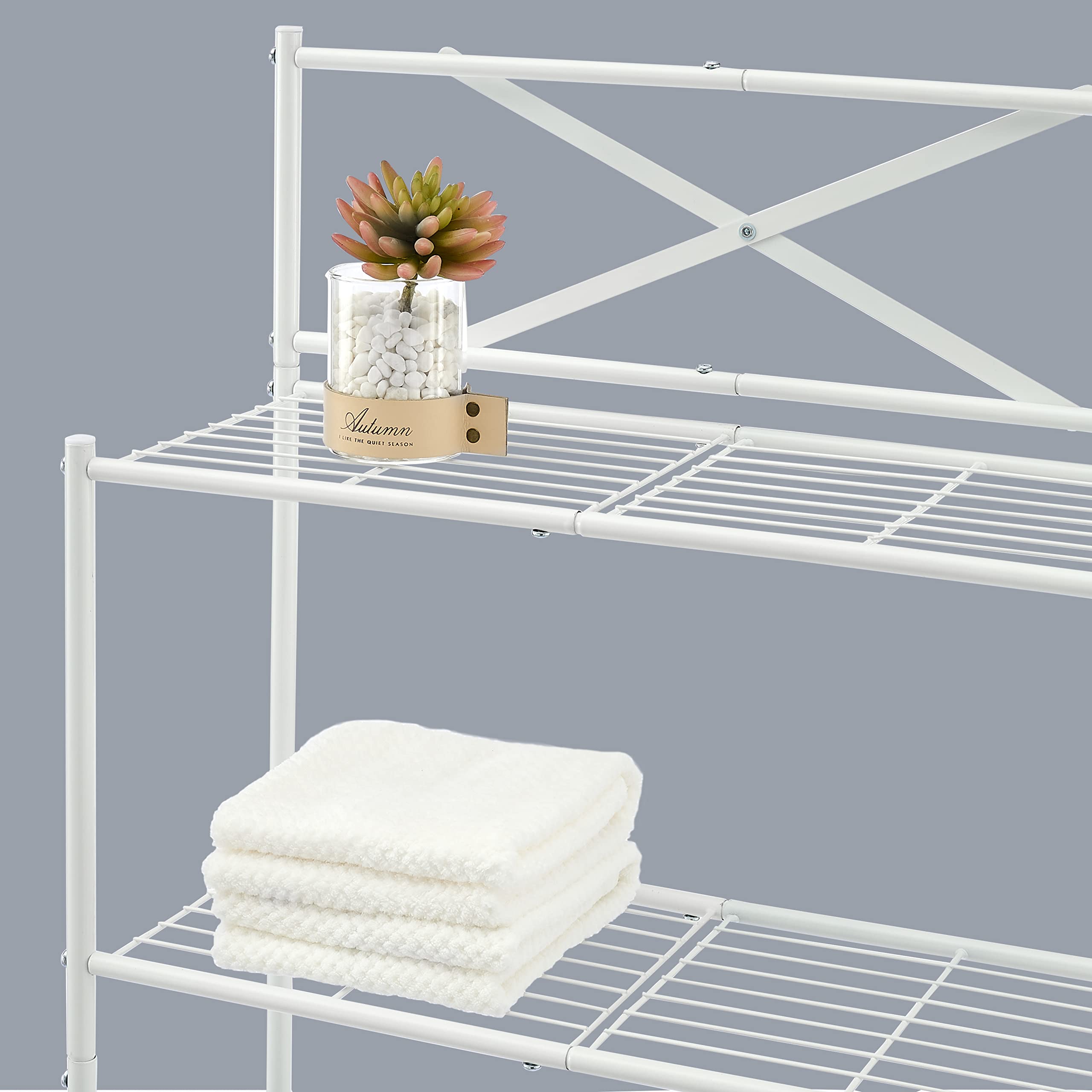 Tajsoon 3-Tier Over The Toilet Storage, Multifunctional Bathroom Organizer Over Toilet, Space Saver Bathroom Shelf Over Toilet, Stable Freestanding Toilet Rack with X Shape Fixed Frame, Metal, White