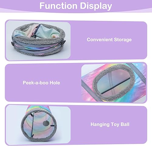 Miniatura 5 de Túnel para gatos, túneles de 2 vías para gatos de interior con 2 bolas de juguete, cueva para gatos Peekaboo, tubos plegables y túneles para gatos,