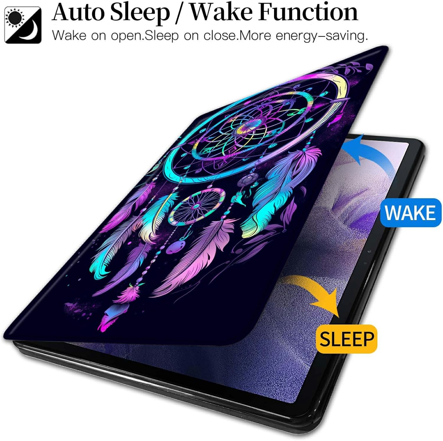 for Kindle Fire HD 10 (9th / 7th / 5th Generation, 2019/2017/2015 Release) 10.1" Tablet Case-360 Rotating Stand Folding Protective Cover with Auto Sleep/Wake,Rainbow Dream Catcher