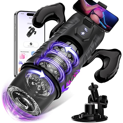 Male Masturbator Sex Toys for Men - EINSEO Adult Toy 7 Thrusting & Rotating Modes with Handle, Phone Holder, and Suction Base, Automatic Penis Pump APP Control Male Stroker, Hands-Free Sex Machine