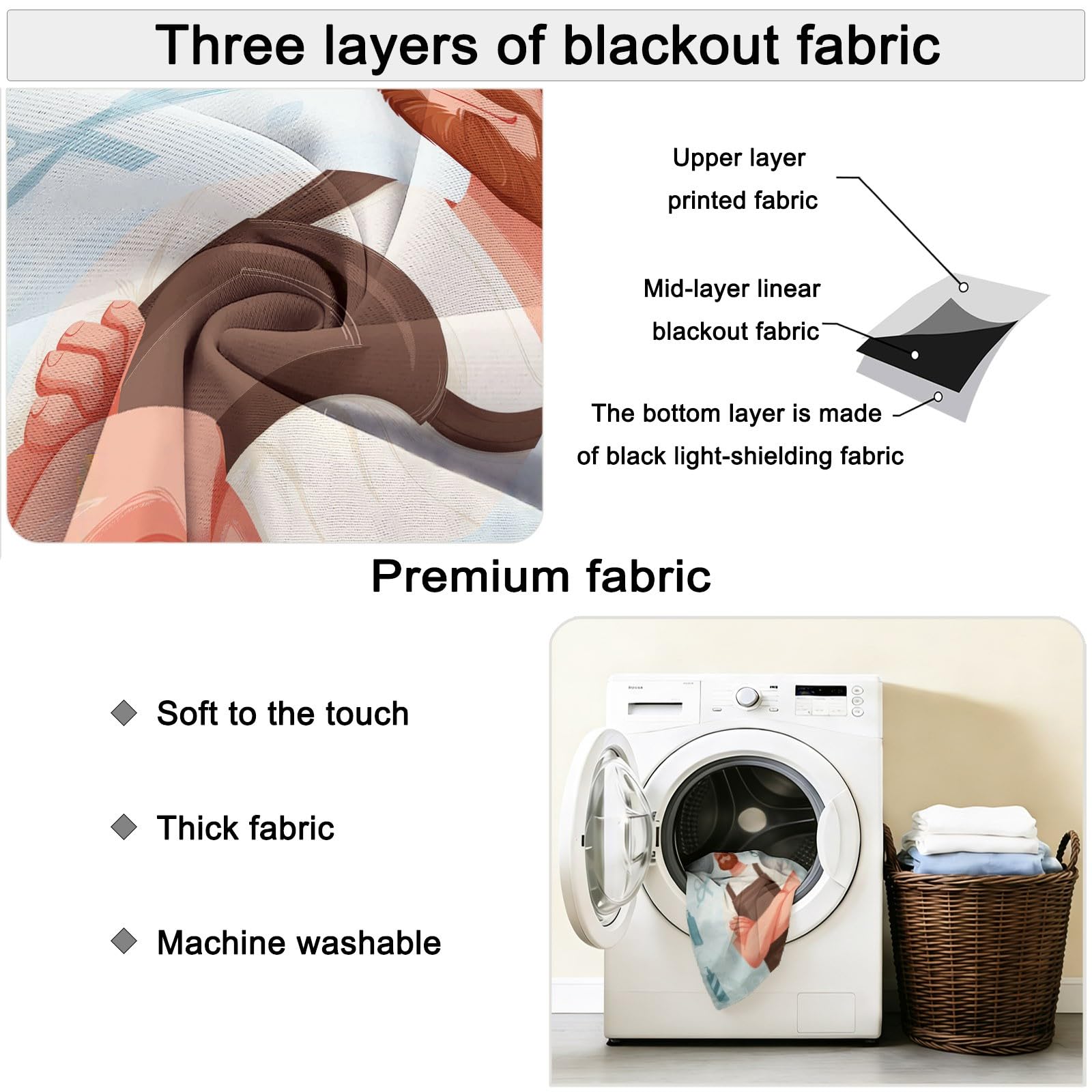 Generisch Cartoon Modern Barber Gardinen Blickdicht - Ideale Länge H215 x B100 cm (2er Pack) ohne Bodenkontakt, Helle Farbe Verdunklungsvorhänge mit Ösen, Thermo & Sichtschutz für Wohnzimmer