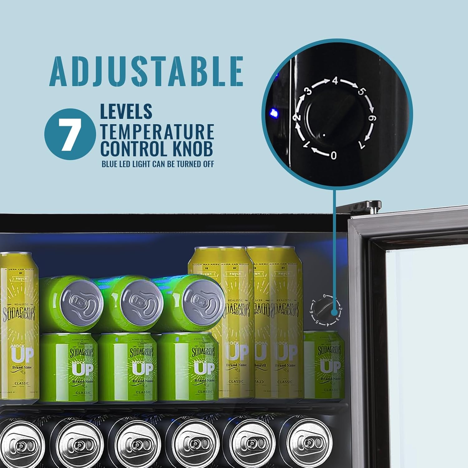 WANAI Mini Fridge Glass Door 58 Cans Beverage Cooler Refrigerator Small Beer Fridge 1.6 cu.ft Organizer for Drinks Soda Wine Small Refrigerator with Blue LED for Home Office Dorm