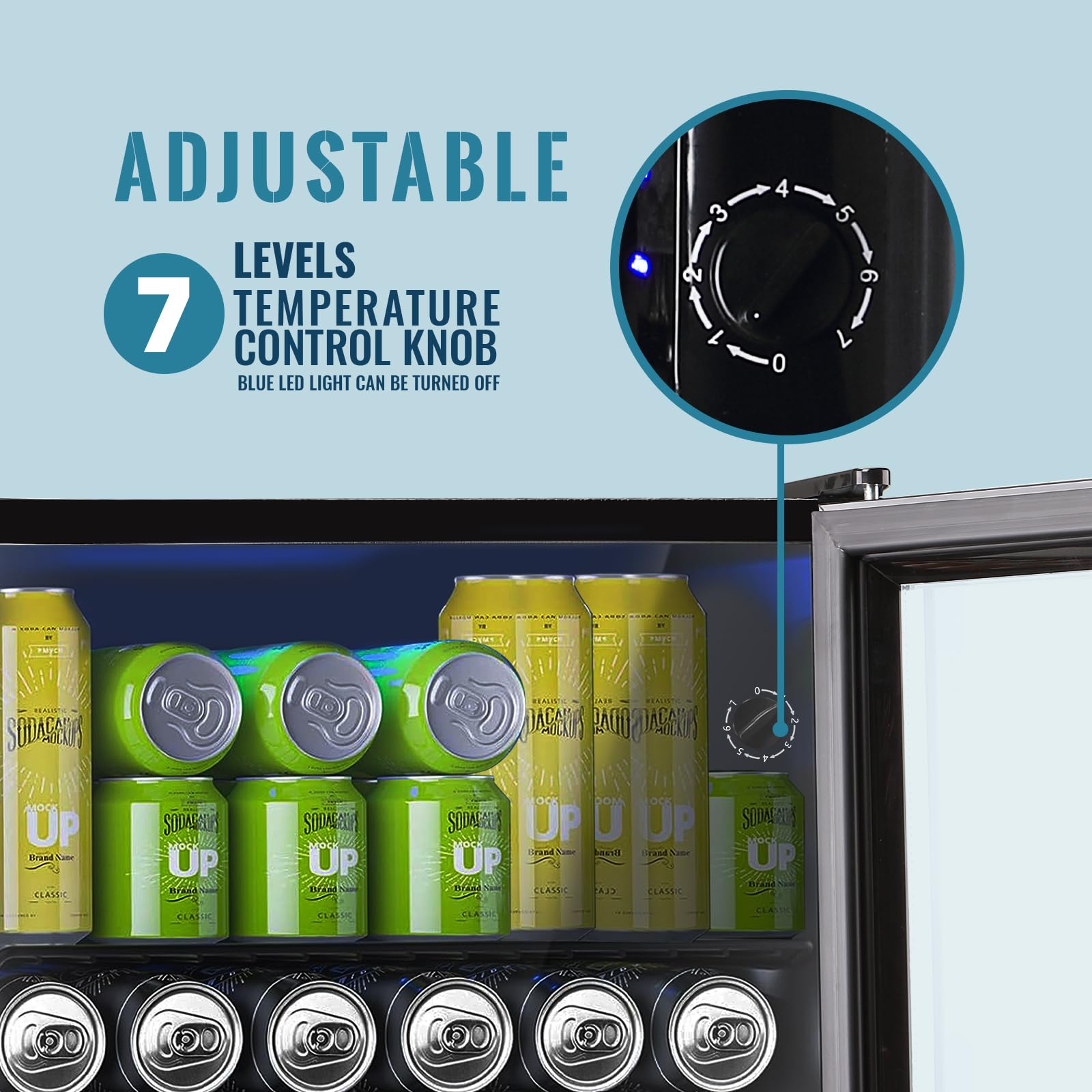 WANAI Mini Fridge Glass Door 120 Cans Beverage Refrigerator Small Wine Cooler Clear Front Drinks Fridge For Soda Beer Bar Home Office With 7 Thermostat LED Light on Fridge.com - View 5