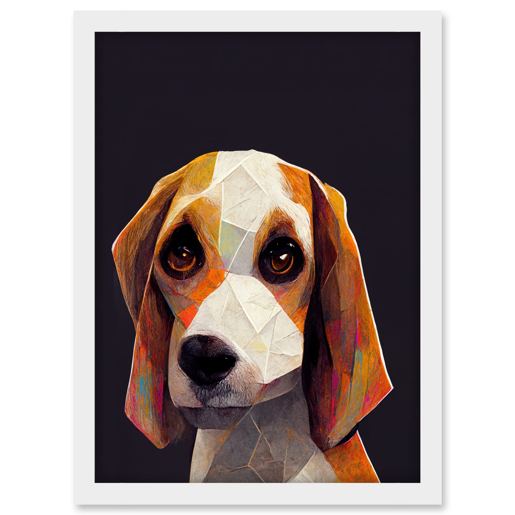 Doppelganger33 LTD Geometric Beagle Dog On Black Artwork Framed A3 Wall Art Print