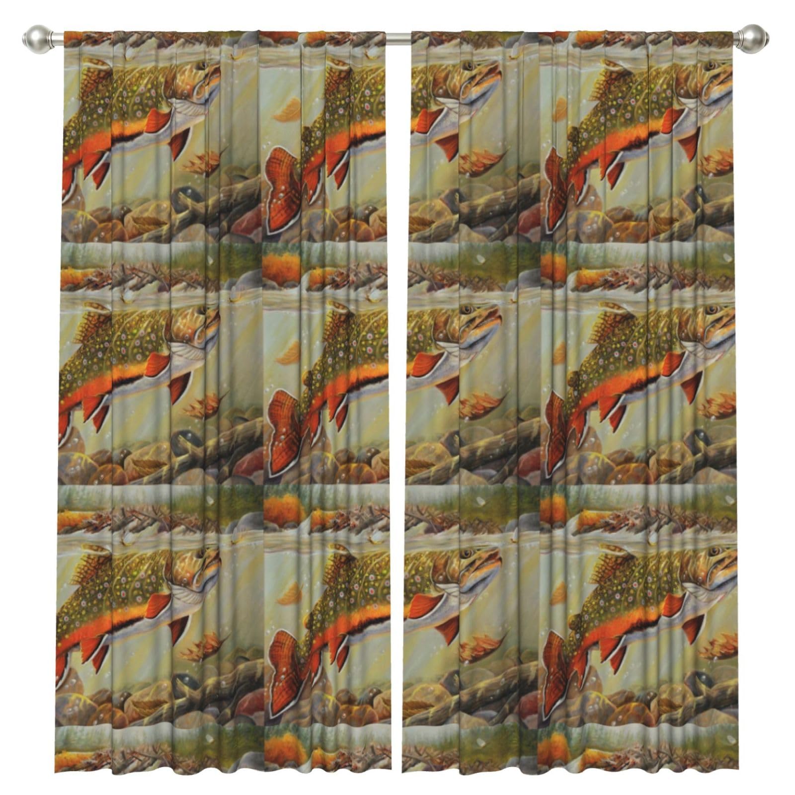 InOmak Trout Fly Fishing, 2 Panels Window Curtains 52 x 84 Inch Blackout Curtains for Living Room Bedroom