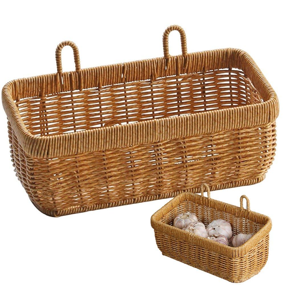 Panier de rangement tissé suspendu au mur en osier pour cuisine et légumes