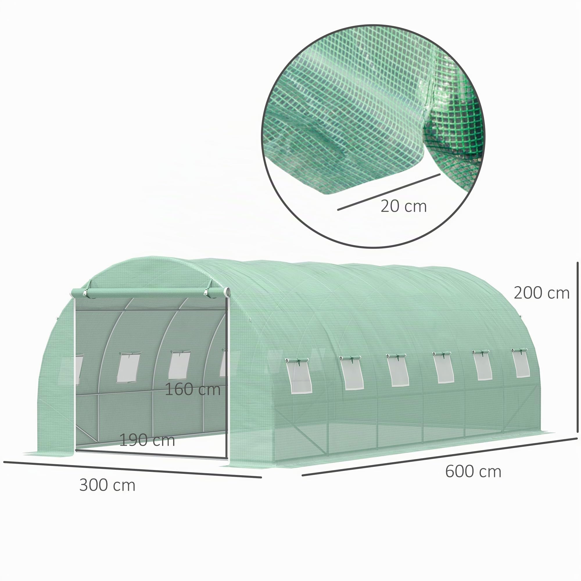 Outsunny Invernadero de Túnel de Jardín 6x3x2 m con Puerta Verde | Invernadero Exterior Grande para Huerto con 12 Ventanas, Ideal para Cultivos, Plantas, Verduras y Flores
