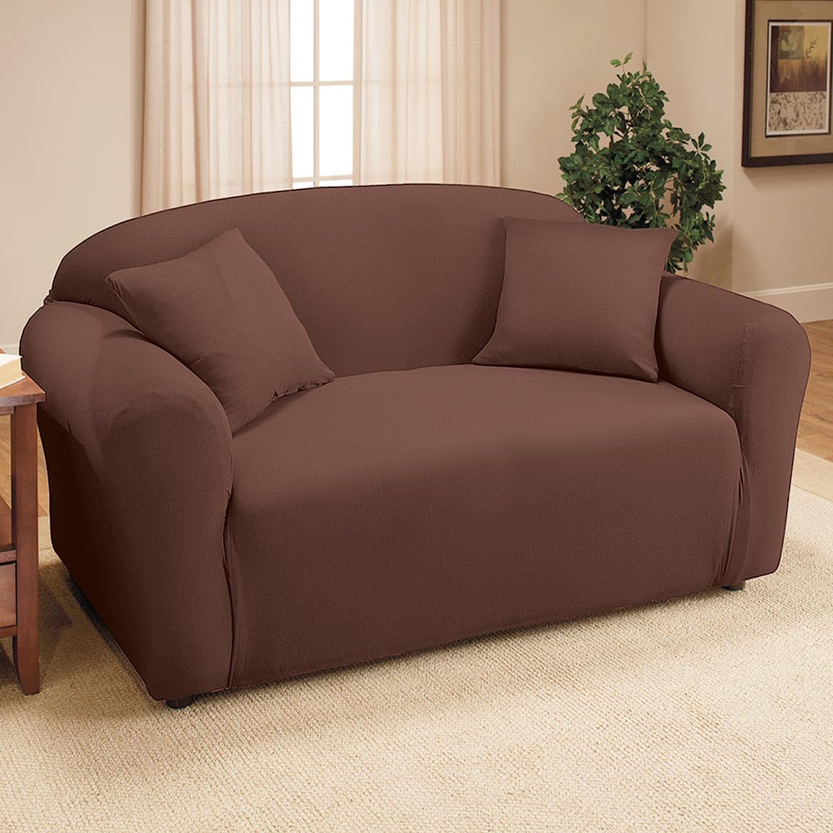 SK.Royal Brown Jersey Knit Loveseat Slipcover – 1 Piece, Fits 40"–73" Wide