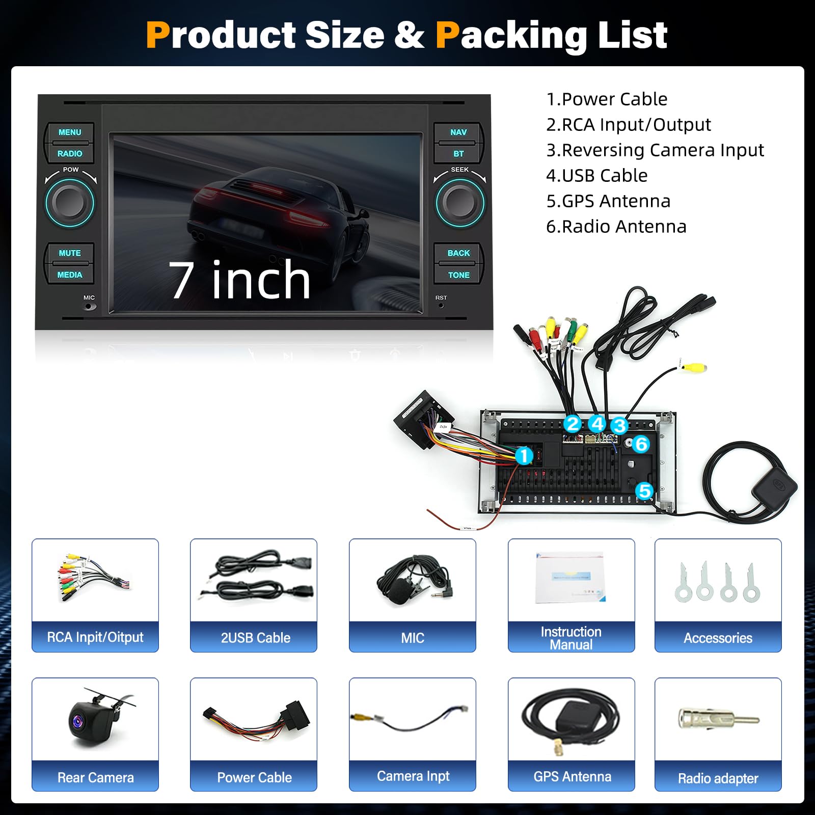Radio samochodowe 4 + 64 G Android 13 nawigacja do Ford Transit 2006 2007 2008 2009-2011 z Carplay Android Auto,7-calowy ekran dotykowy Auto Player Radio GPS Navigation Head Unit z WiFi FM SWC Mirror