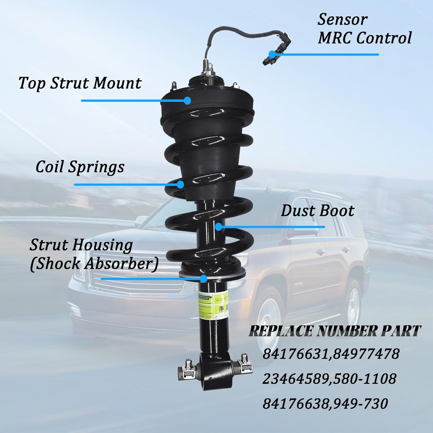 Front & Rear Struts and Shocks Absorber Complete Assembly 84176631 84176675 4PCS Magnetic Ride Control Suspension Compatible with 2015-2020 Cadillac Escalade Chevy Tahoe Suburban GMC Yukon XL