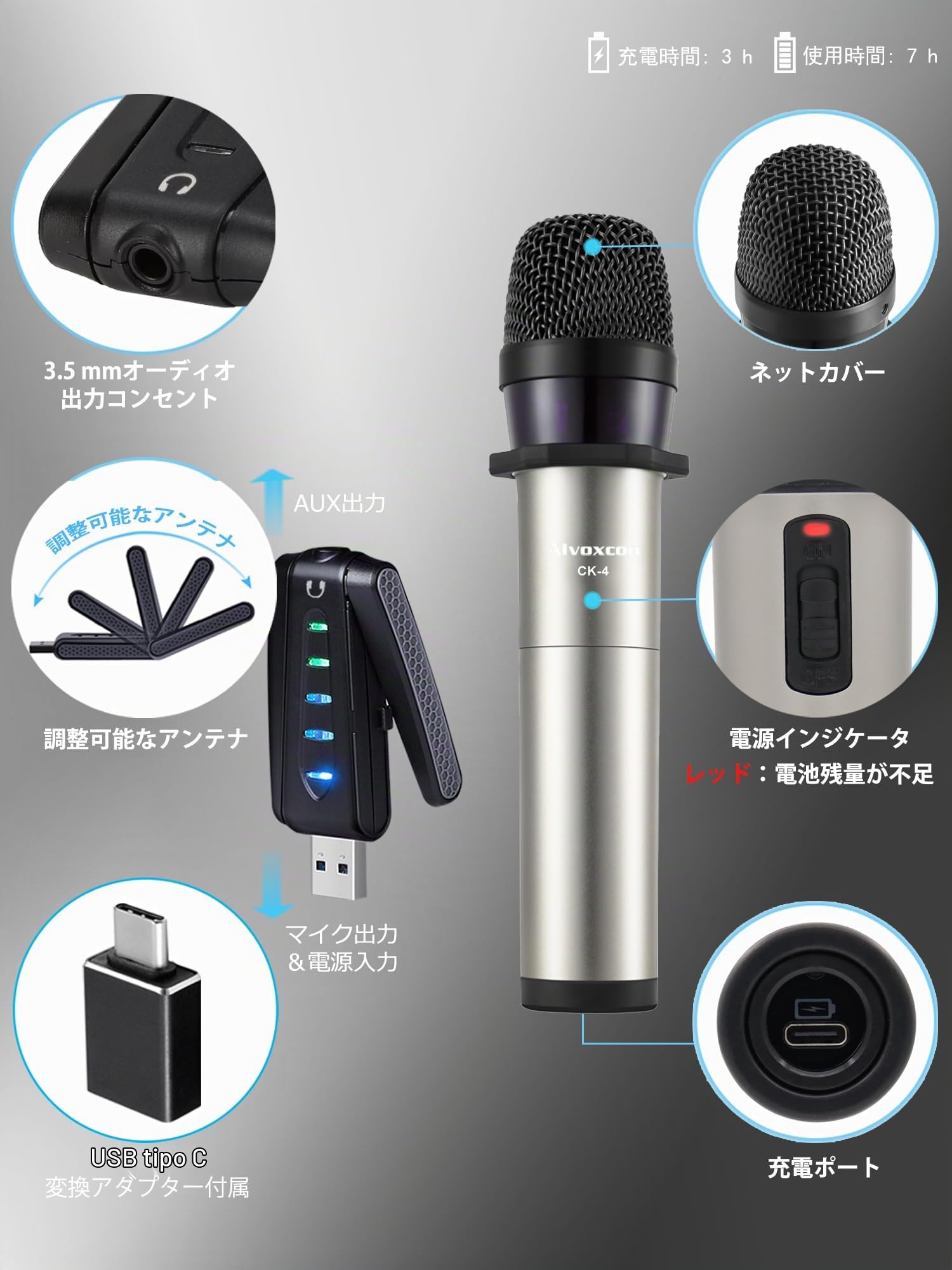 Alvoxcon Micrófono Inalámbrico USB para iPhone y PC - Doble Mic Recargable UHF de Mano, Compatible con Android, MacBook, Laptop, Altavoces PA - Ideal para Conferencias, Streaming, Podcast y Grabación
