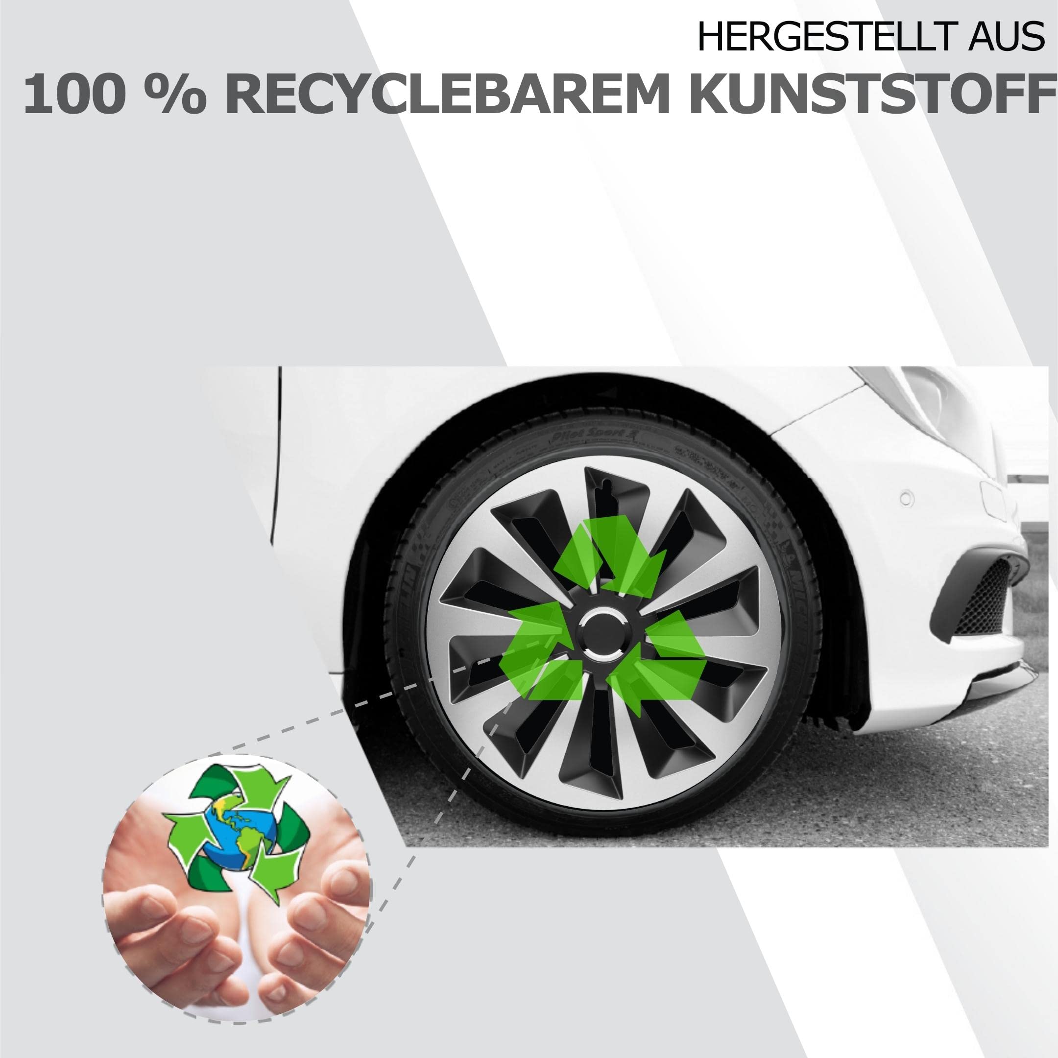 Copricerchi 14 Pollici Argento-Nero Set da 4 The Rock per Cerchi in Acciaio | Coppe ruote e borchie copricerchio, resistenti a ruggine e intemperie, montaggio a clip, per la maggior parte delle auto
