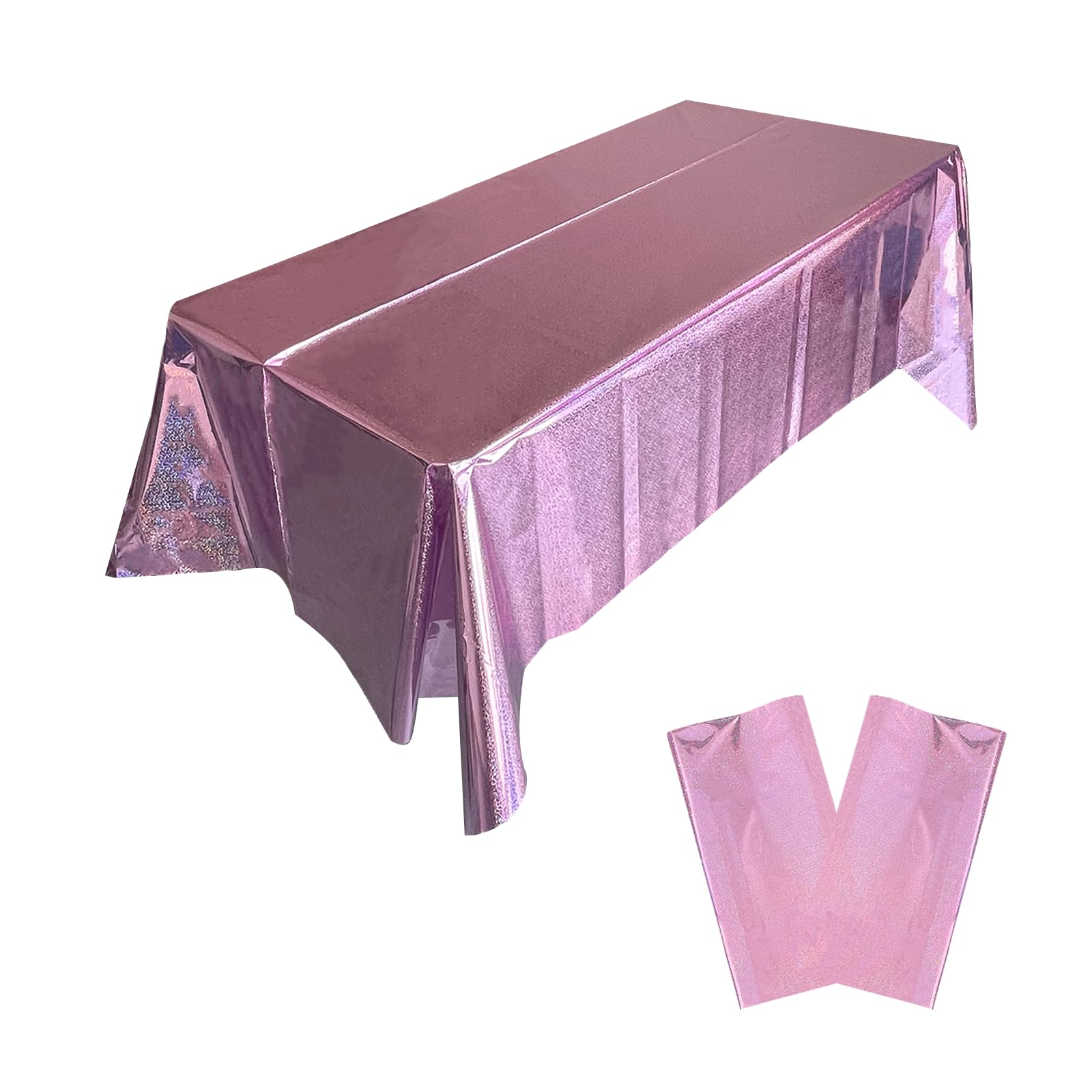 LabZhang 2 Pack Pink Iridescent Tablecloth Holographic Table Cloth Glitter Tablecloth Iridescent Plastic Tablecloths Disco Disposable Tablecloths