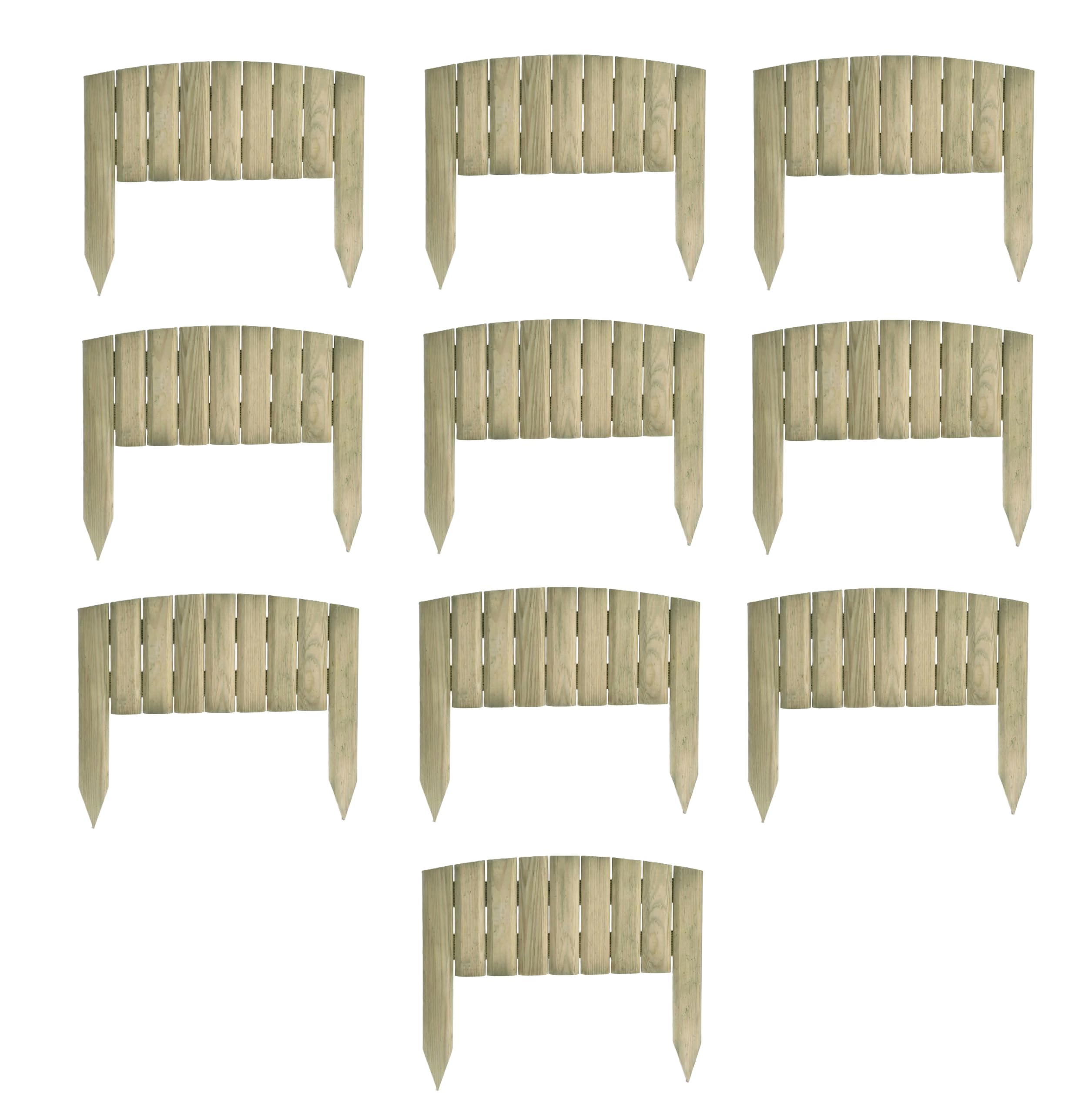 Wooden Log Panel Garden Border, Pressure-Treated Lawn Edging Fence, 40x30cm, Rigid Curved Top Picket Panels (8)