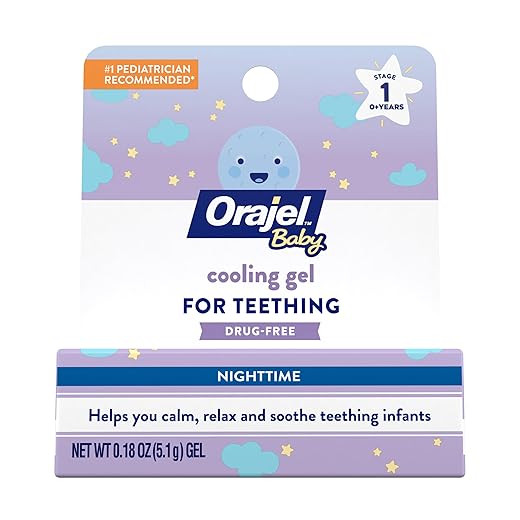 Orajel Baby Nighttime Cooling Gel for Teething, Drug-Free, #1 Pediatrician Recommended Brand for Teething*, One .18oz Tube