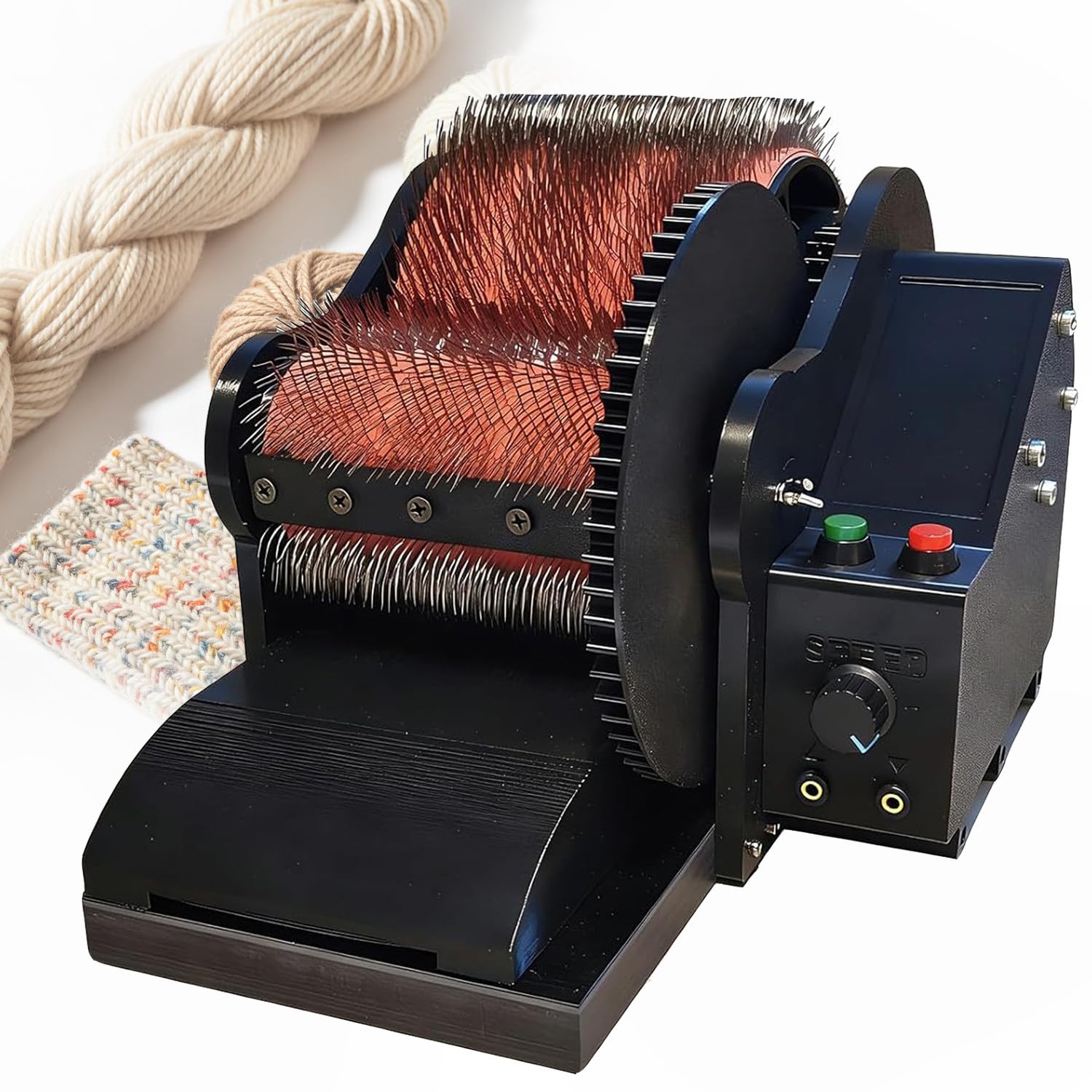 Ymnogjie Foot Pedal Controlled Wool Drum Carder Adjustable Forward Reverse Rotation Speed Efficient Wool Fiber Mixing Combing Machine For Daily DIY Handicraft Production
