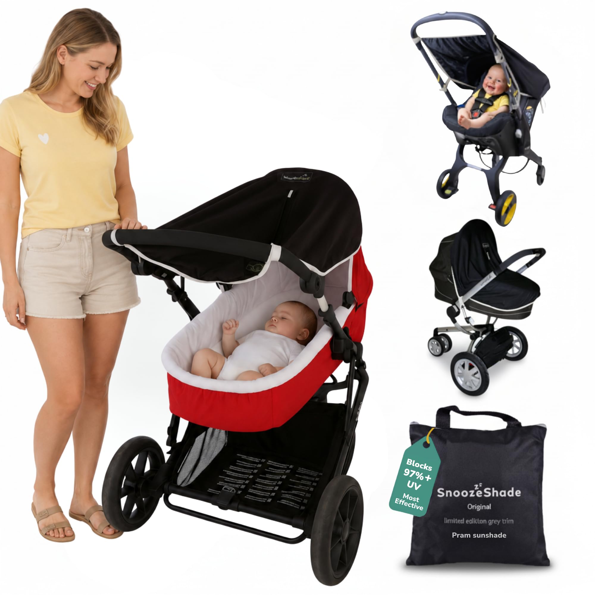 Universelles Sonnensegel Kinderwagen (0-6 Monate) |Kinderwagen Sonnenschutz, der 99 % der UV-Strahlen Blockt und den Schlaf Ihres Babys Verbessert | SnoozeShade Original – Limitierte Edition in Grau
