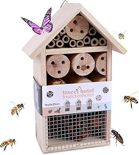 Insektenhotel aus Holz – Bienenhotel & Wildbienen-Nisthilfe – Wetterfestes Hummelhotel – Unbehandeltes Bienenhaus für Garten & Balkon – Insektenhaus für eine glückliche Natur
