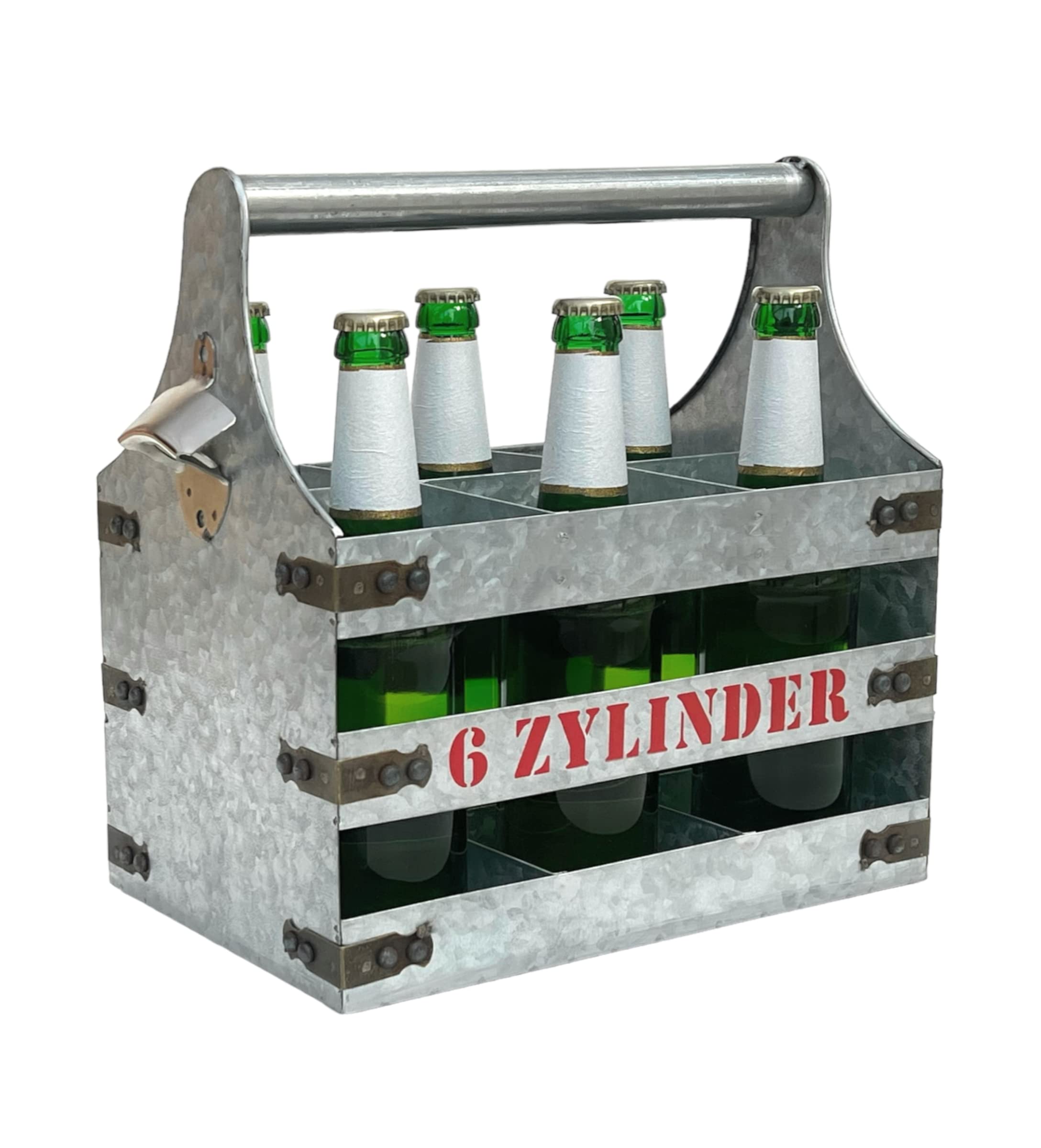 Portabottiglie In Metallo DanDiBo Con Apribottiglie - 6 Posti Per 0,33-1L - Argento 33x33x20 Cm - 2