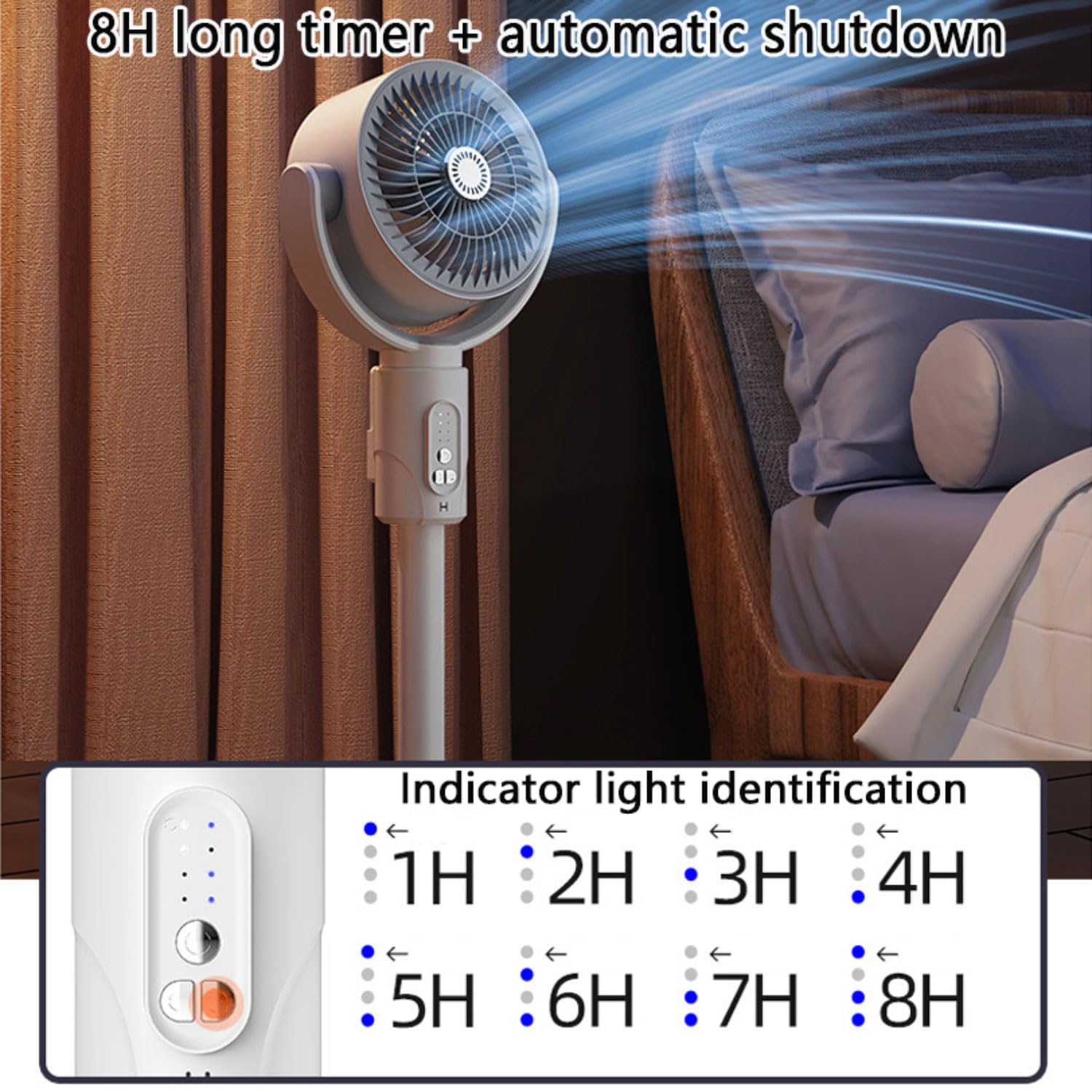 Wentylator chłodzący do sypialni, oscylacyjny wentylator stojący 90°, cichy z 5 prędkościami, 3 tryby, regulowana wysokość, timer 8H, przenośny wentylator podłogowy do domu i biura