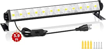 TigQiang 1 Pack 28W LED Shop Light, 5500LM Plug in Garage Light with 5.9 FT Power Cord Switch, 5000K Daylight White, Plug in LED Work Lighting for Workshop, Warehouse, Yard, Workbench, Basement