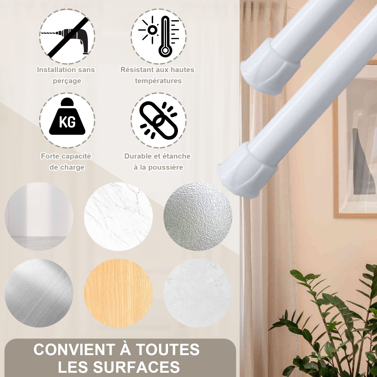 1 Pièce Barre Rideau Sans Perçage Tringle Rideau Douche Tringle à