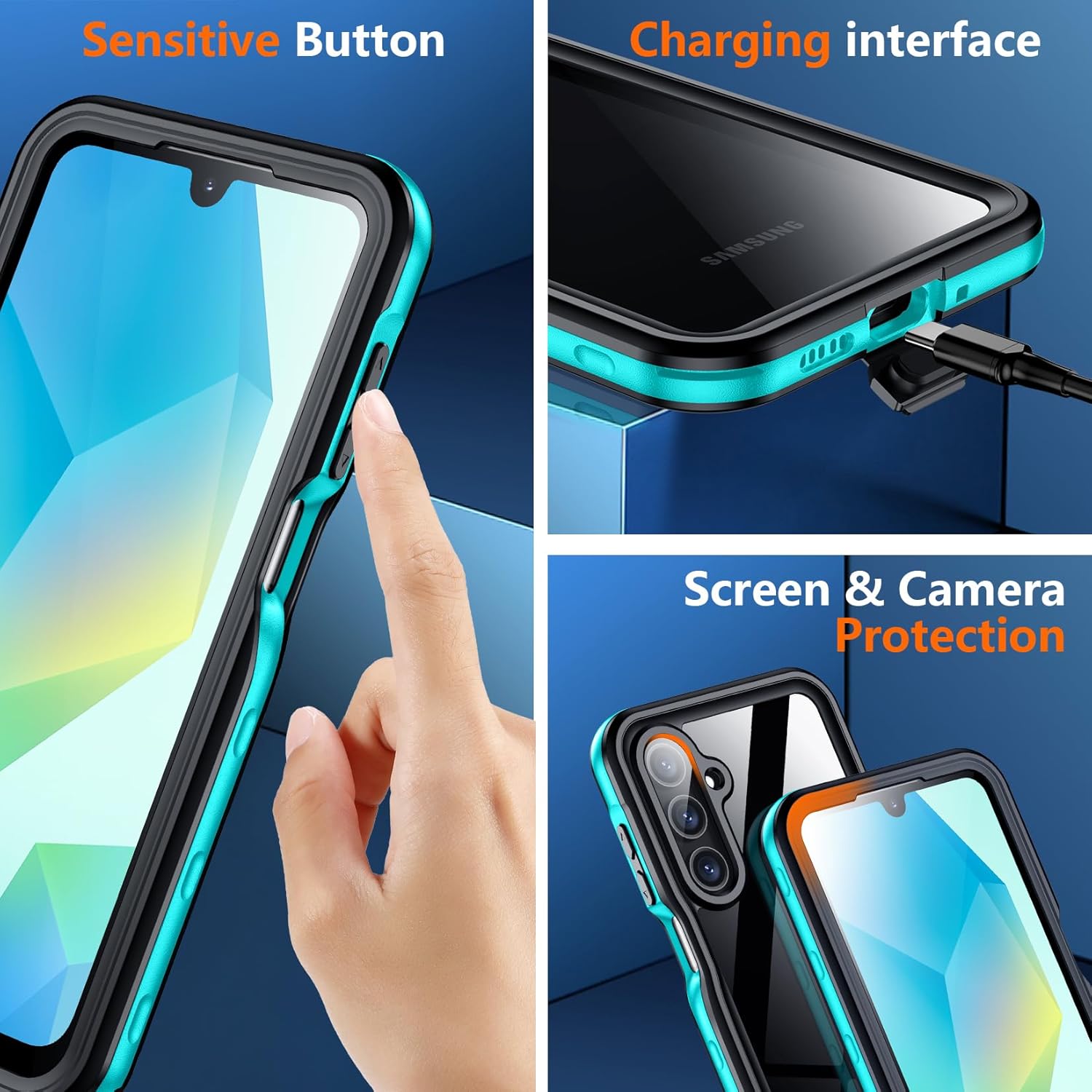 SPIDERCASE for Samsung Galaxy A16 5G Case Waterproof,Built-in Screen & Camera Lens Protector [IP68 Underwater][12FT Military Shockproof] Full Body Protection Cell Phone Sleeves,Teal/Clear