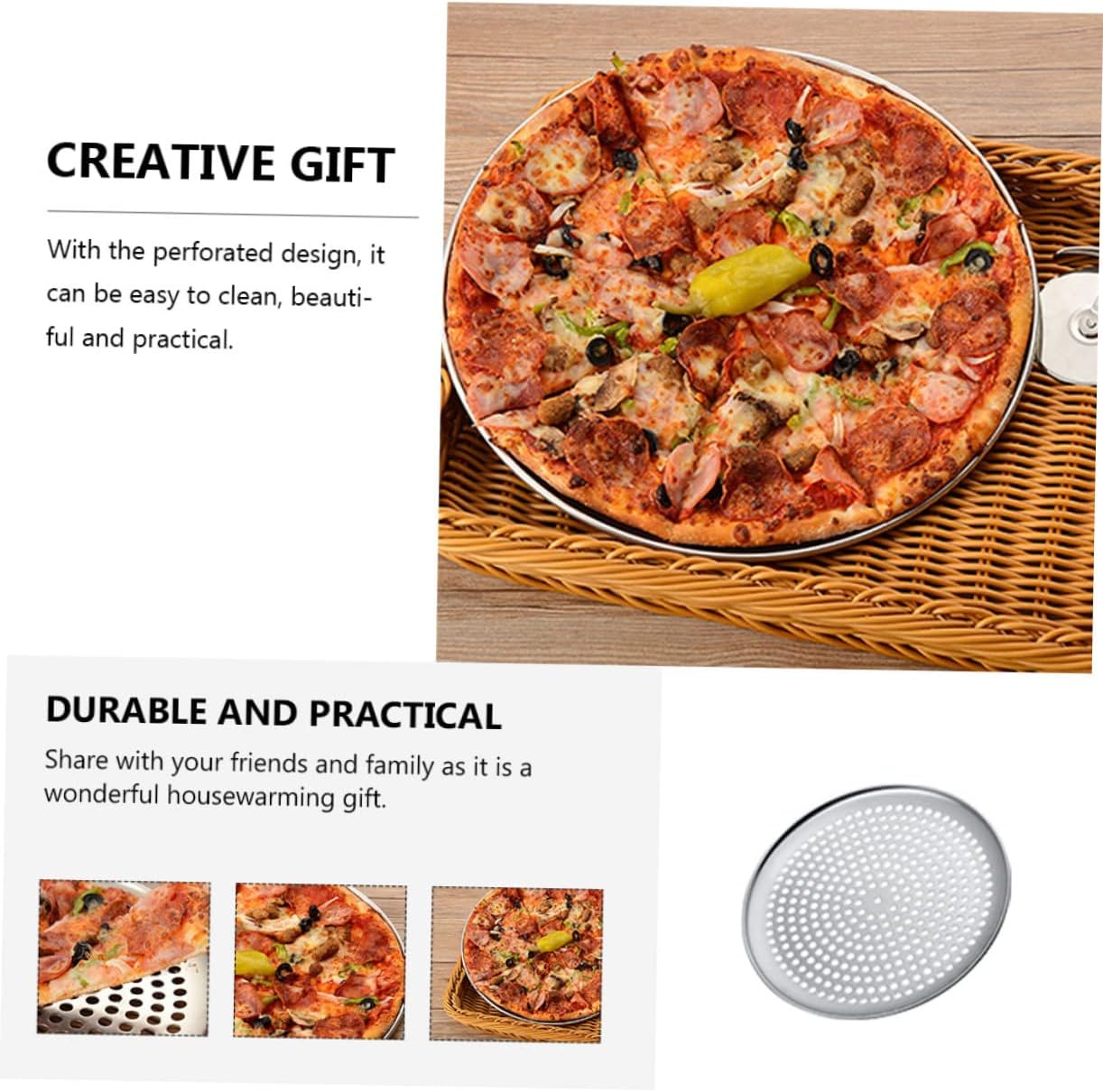 3pcs Round Perforated Pizza Baking Pan Multi-function Household Tray for Oven Use for Homemade Pizza and Baking Pies Resistant Design