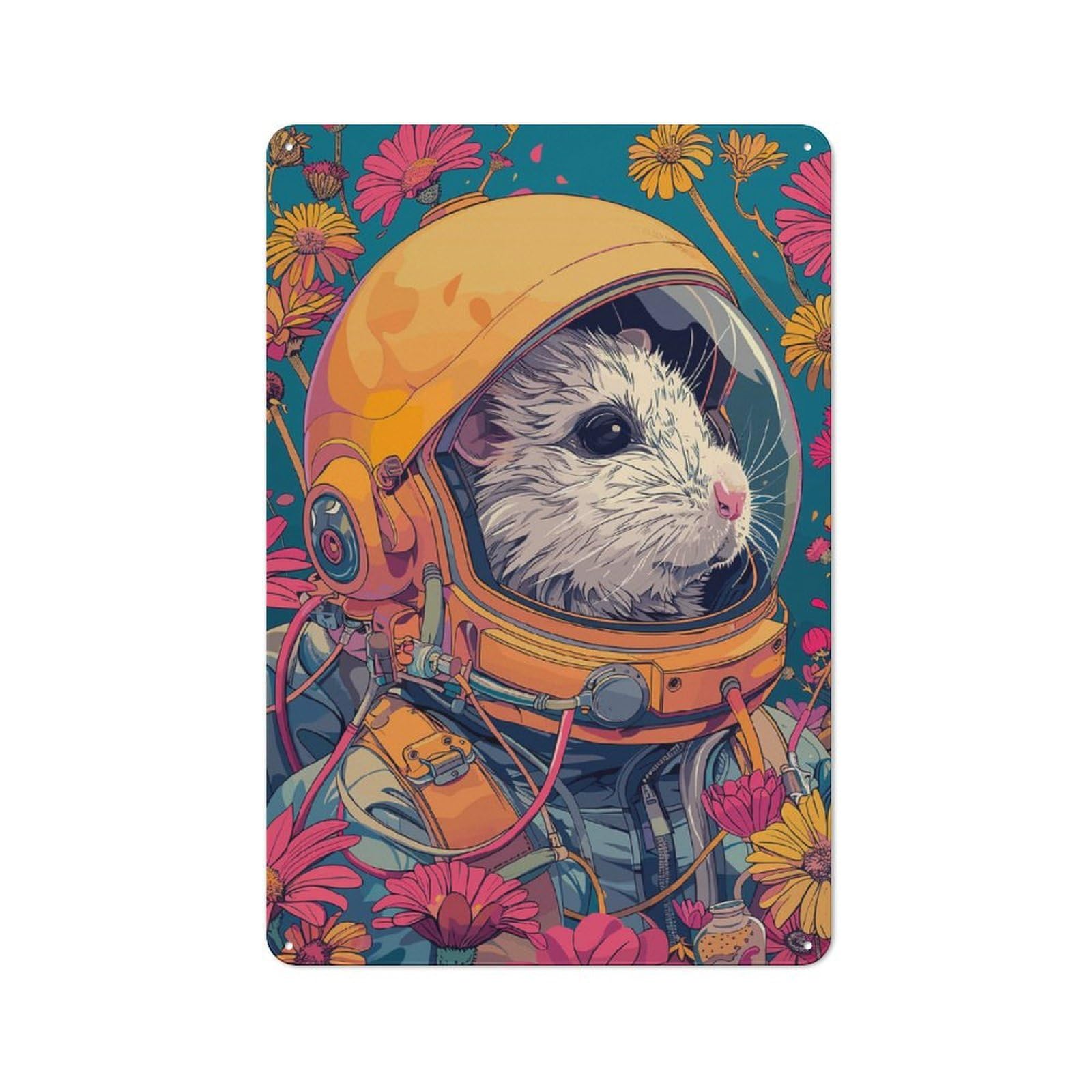 Junmoney Astronaut Hamster Space Metal Wall Sign 30X20cm Featuring For Living Room Wall, For Decorating Living Rooms And Feature Walls