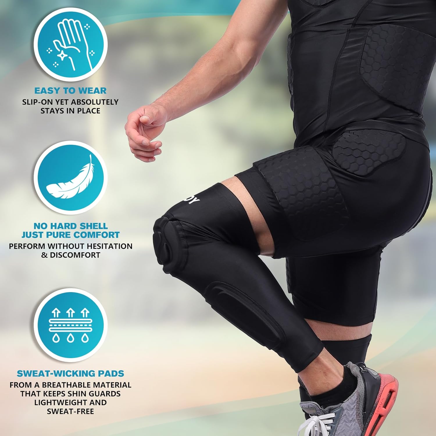 TUOY Knee Pad with Shin Guard Pads, Protective Shin/Knee Sleeve Support for Soccer, Football, Basketball, Wrestling, Volleyball (A Pair) - Image 4