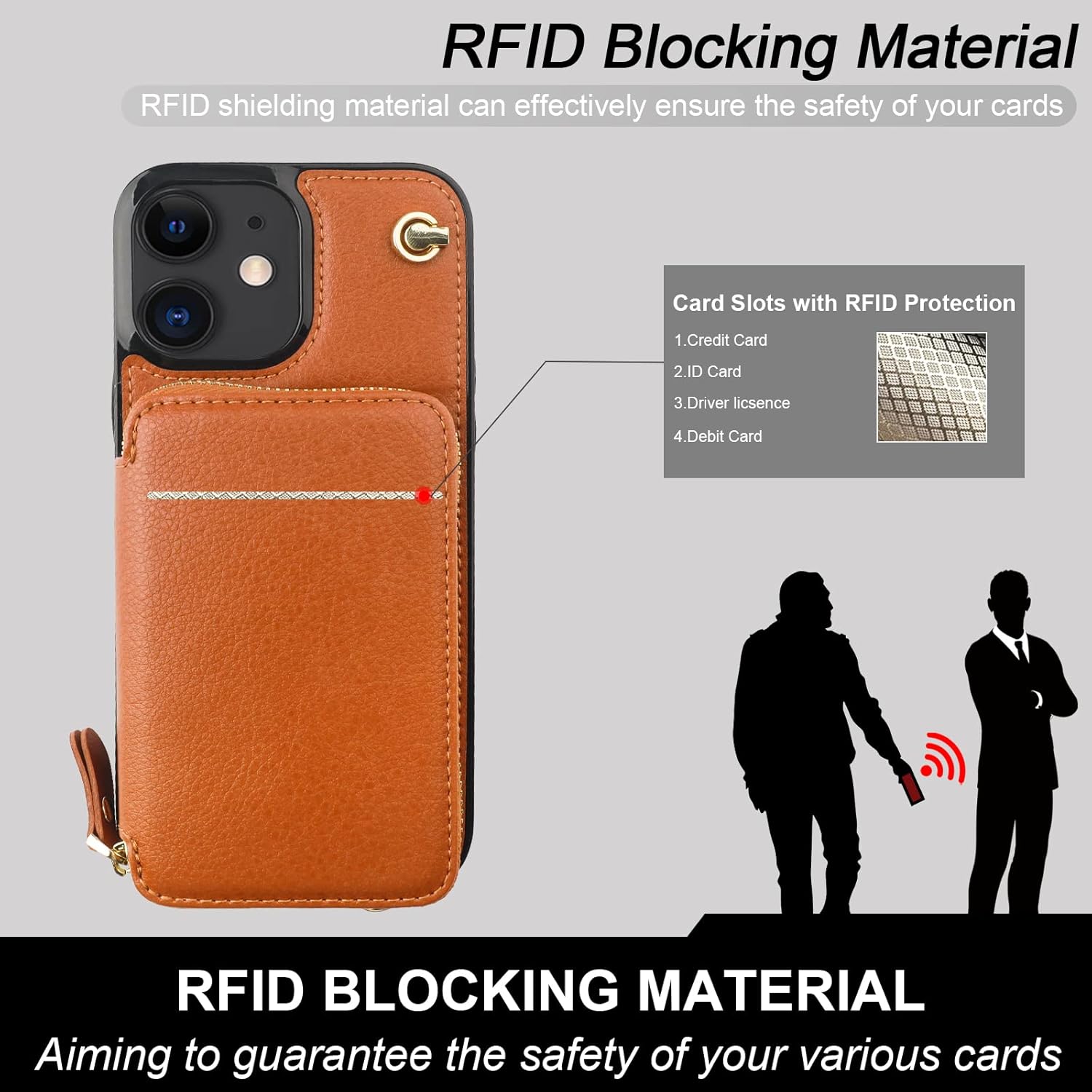 Bocasal A Multi Slots Crossbody Wallet Case for iPhone 12/12 Pro+ A Slim Leather Case for AirPods Pro