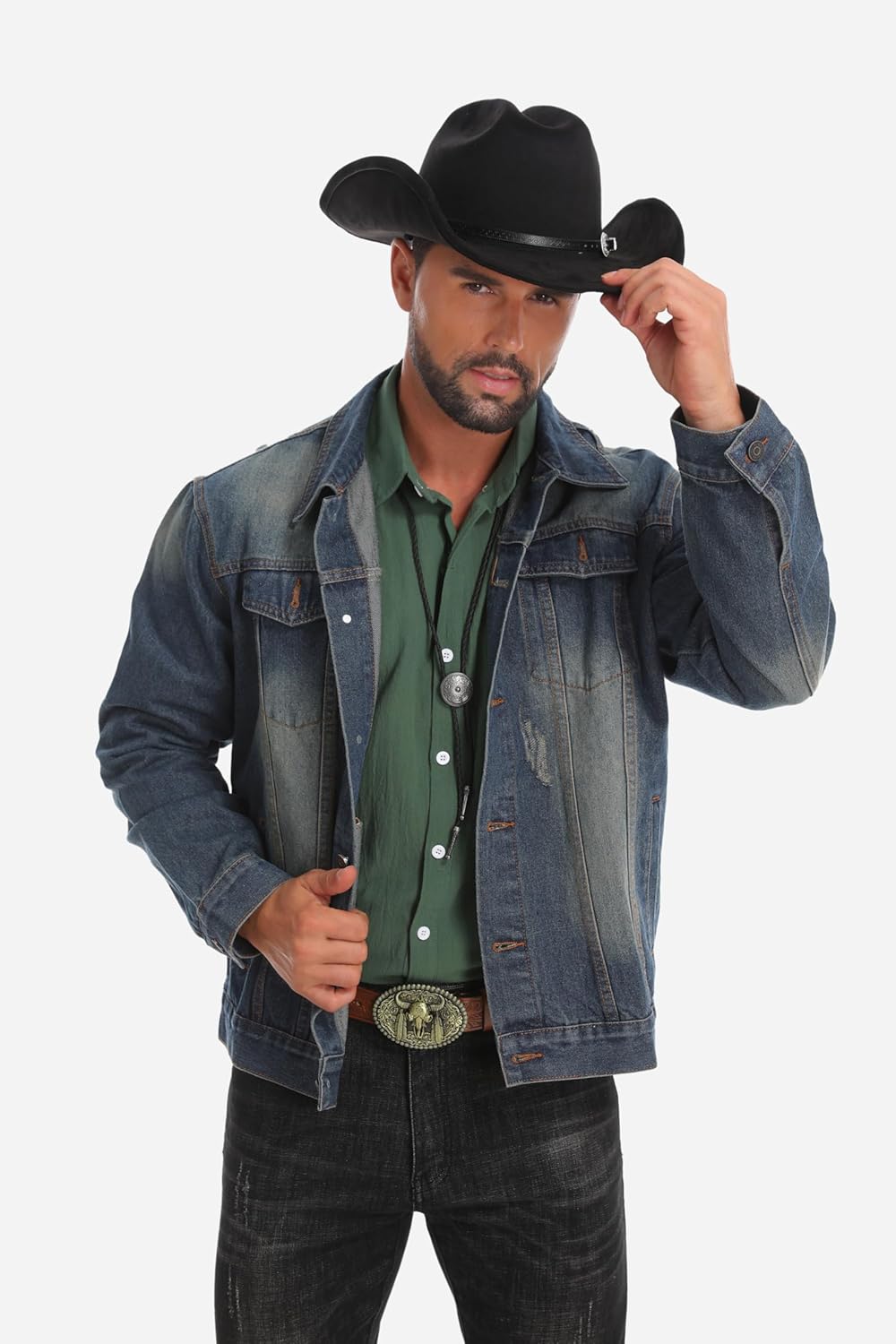 Western Cowboy Hat for Men Women,Shapeable Wide Brim Felt Fedora Classic Cowgirl Hats for Cowboys and Cowgirls,with bolo tie - Image 6