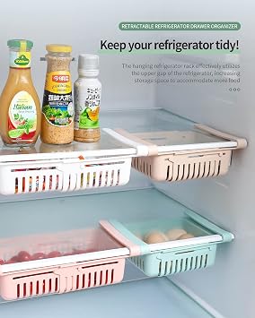 Retractable Drawer Organizer For Fridge, Refrigerator Storage Organizer Keep Tidy Shelf Organiser for Vegetables and Fruits (4 Pcs)