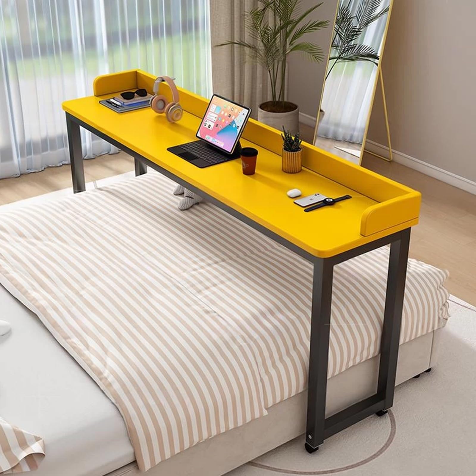 Table de lit mobile avec roulettes 360° et déflecteurs anti-chute