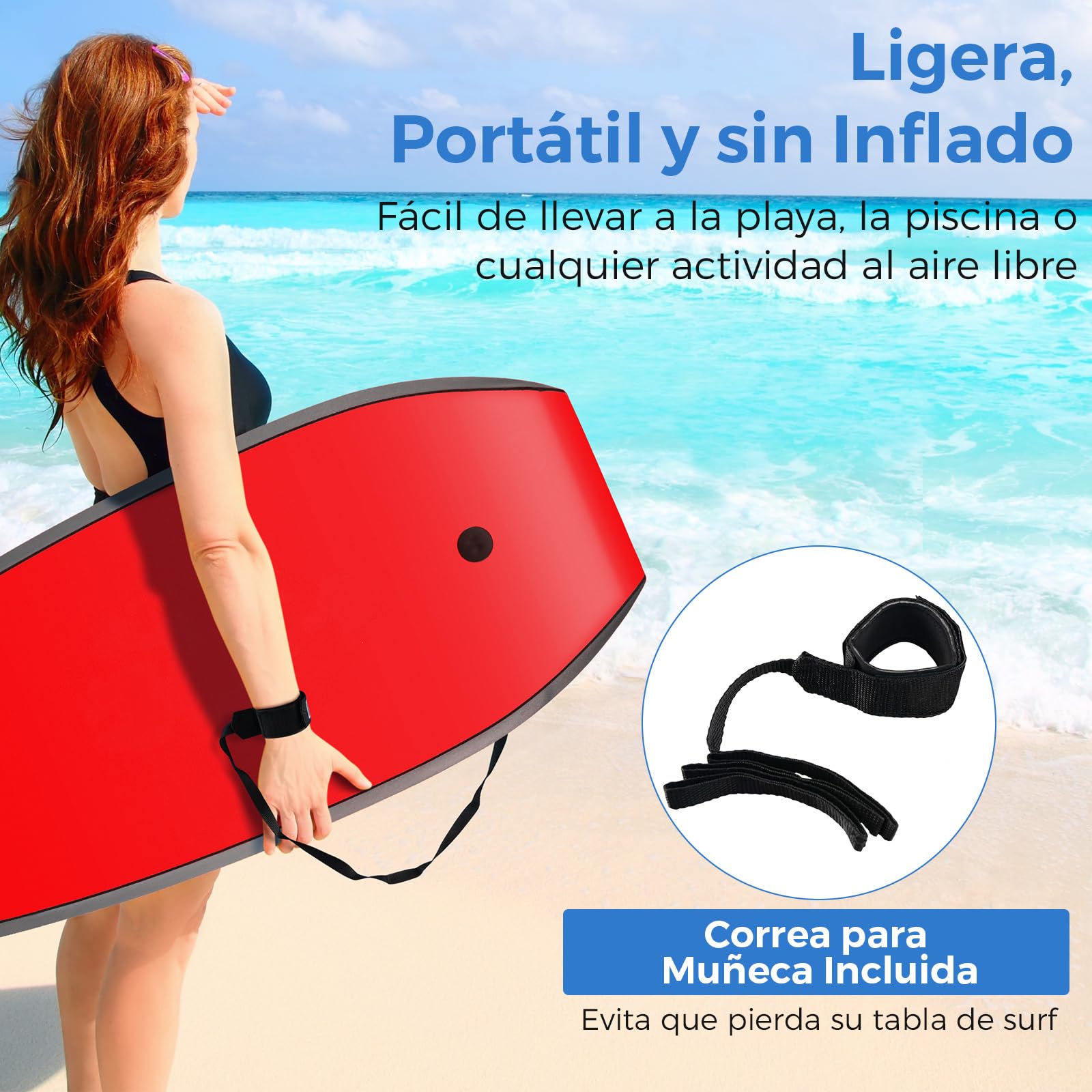 COSTWAY Tabla de Surf de 33 Pulgadas, Tabla Bodyboard Unisex con Núcleo EPS, Fondo HDPE, Cola Crescent, Doble Canal y Correa de Muñeca