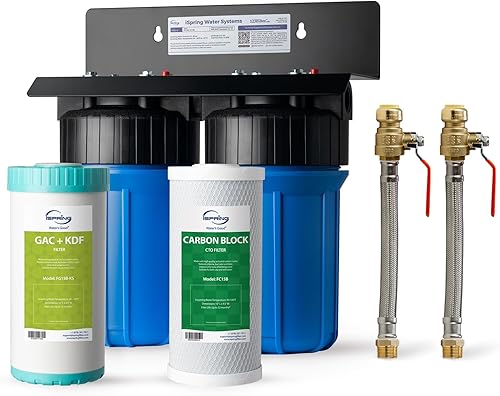 Miniatura 1 de iSpring WGB21B-KS+AHPF12MNPT16X2 Sistema de filtración de agua de 2 etapas para toda la casa con conectores de manguera de acero inoxidable trenzado