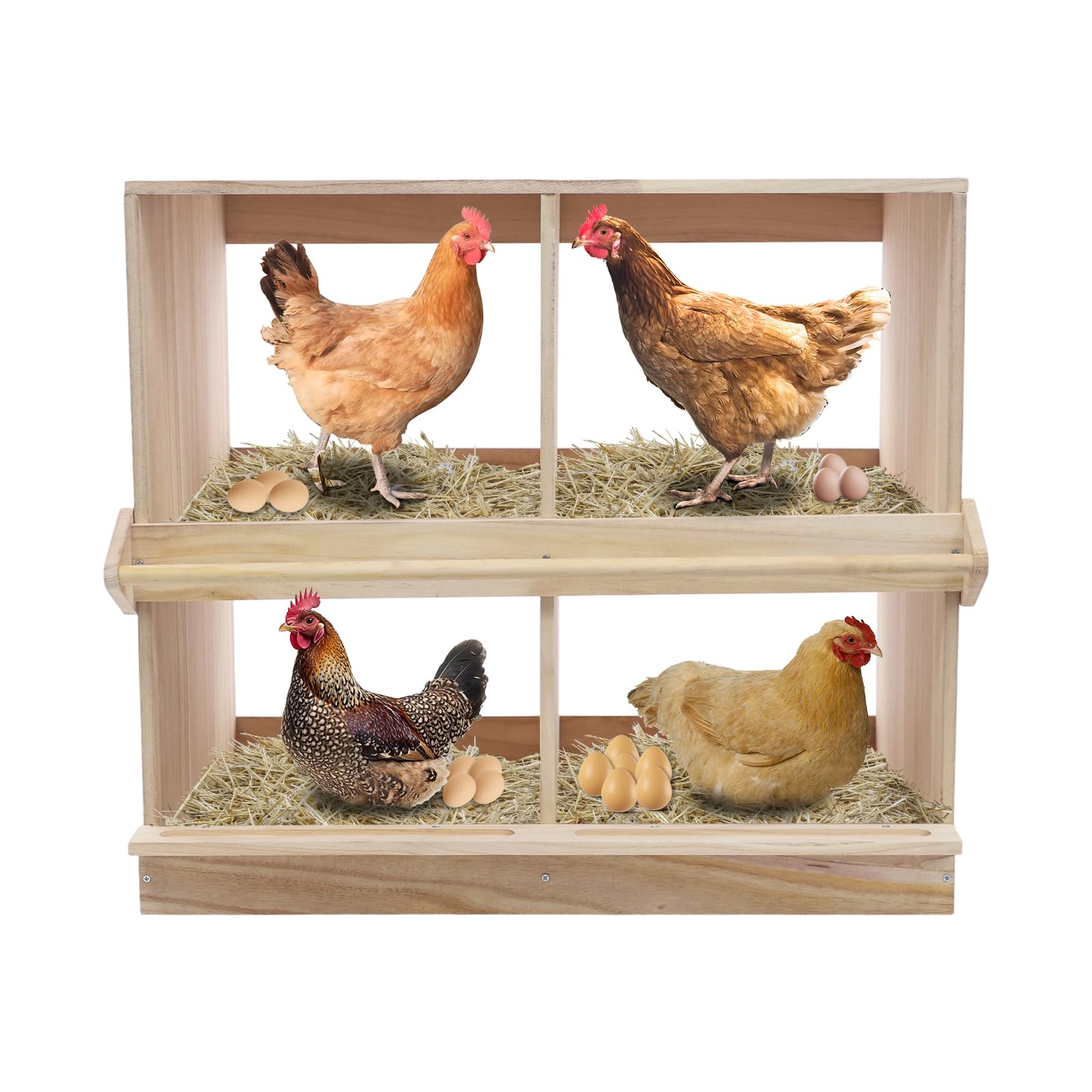 Nido per polli in legno a 4 fori, 2 piani, nido per polli con 4 scomparti separati, nido per polli con posatoi, per galline, anatre e altri pollame