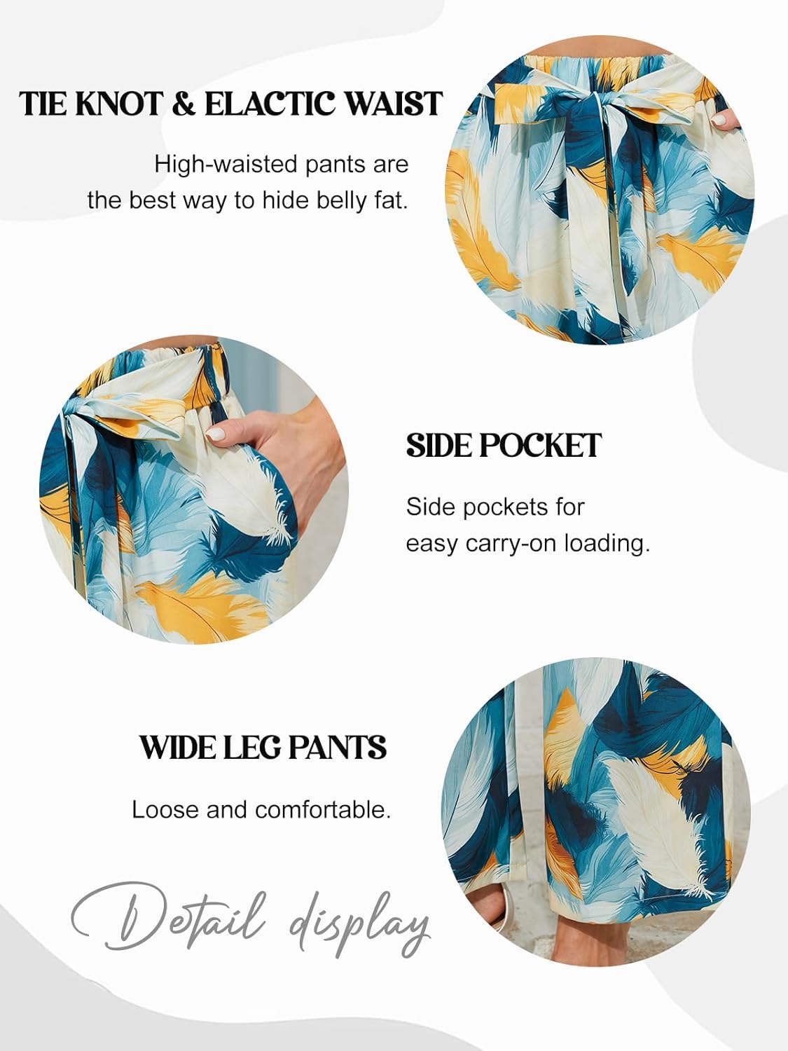 Patgoal Women Wide Leg Pants High Waisted Palazzo Pants Lounge Beach Work Casual Flowy Tie Knot Trousers with Pockets - Image 7