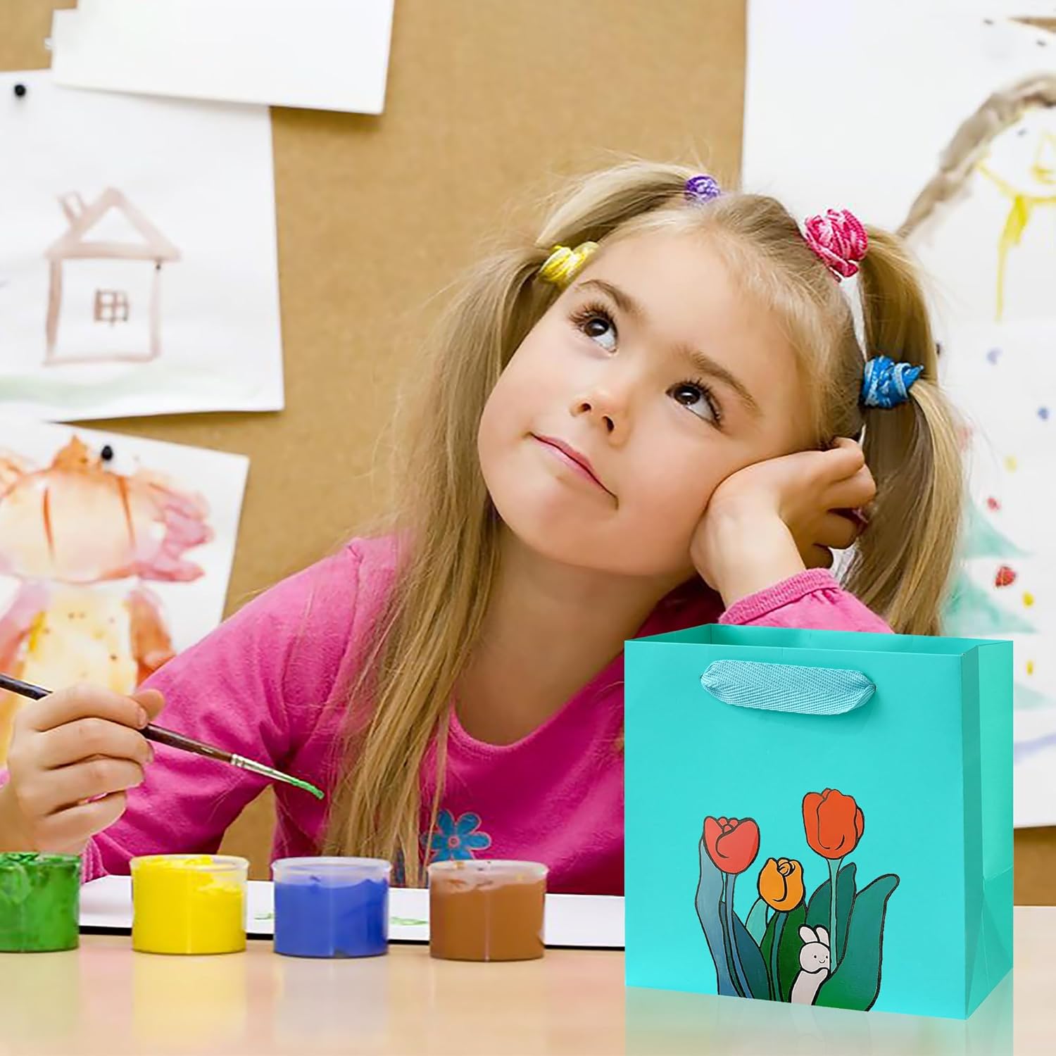 KEYYOOMY Teal Blue Gift Bags with Handles, Square Body Wide Bottom Kraft Paper Gift Bags Party Favor Bags for Wedding Birthday Christmas Shopping Business (10CT, 10x10x5 in, Teal Blue)