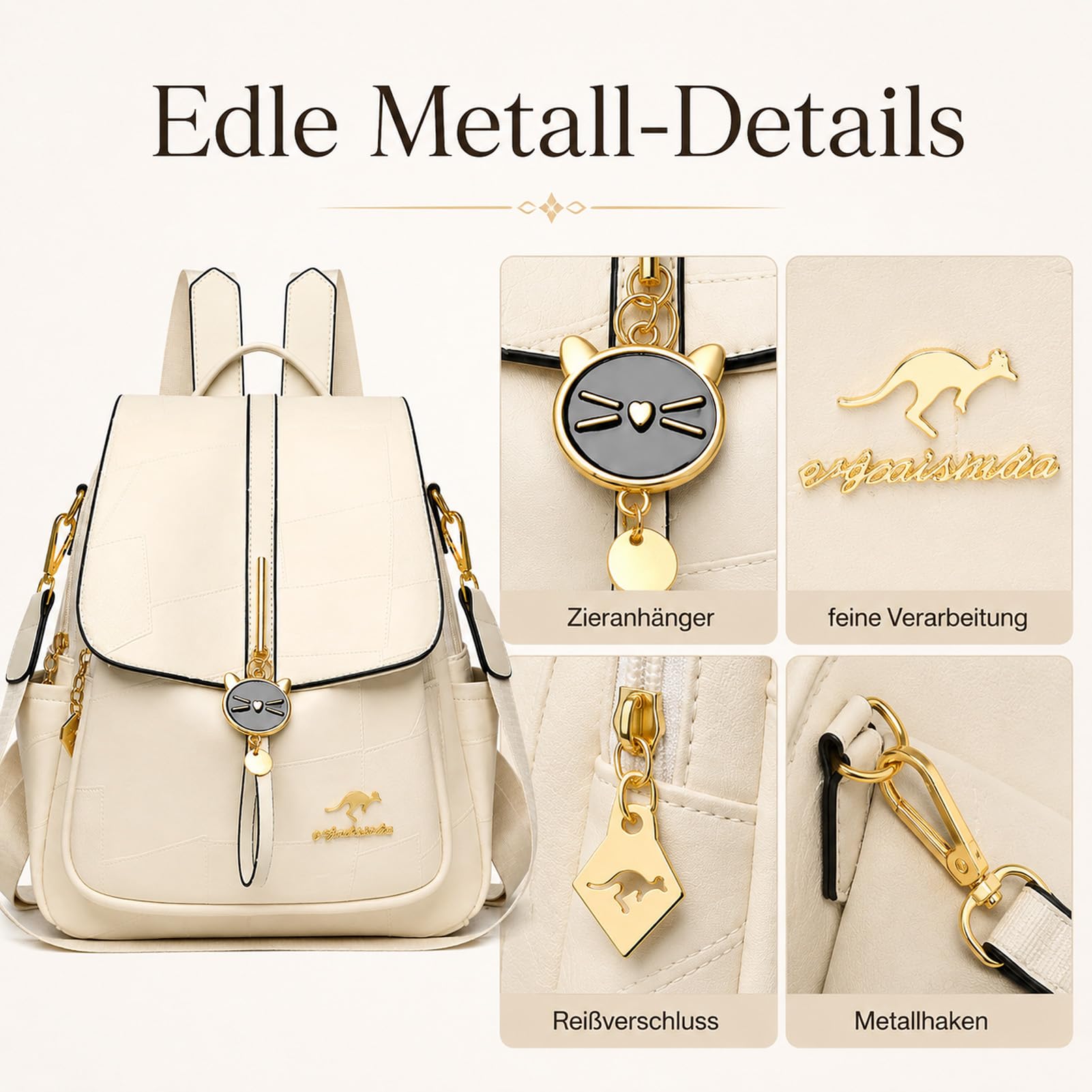 Drawelry Mode Damen Rucksack Schultertasche Handtasche mit Abnehmbar Schultergurt Tagesrucksack Hochwertiger PU-Leder Patchwork Reisetasche, Frauen Freizeit Vielseitiger Backpack Geschenke (Weiß)