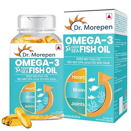 DR. MOREPEN 1000mg Omega 3 Fish Oil with 300mg EPA & DHA | High Potency Fish Oil | Maintains Heart and Brain Health, Strengthens Bones & Joints | 60 Softgels