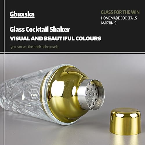 Miniatura 3 de Gbuxska Coctelera de cristal, 14.5 onzas, coctelera para bares, whisky, cócteles, color dorado