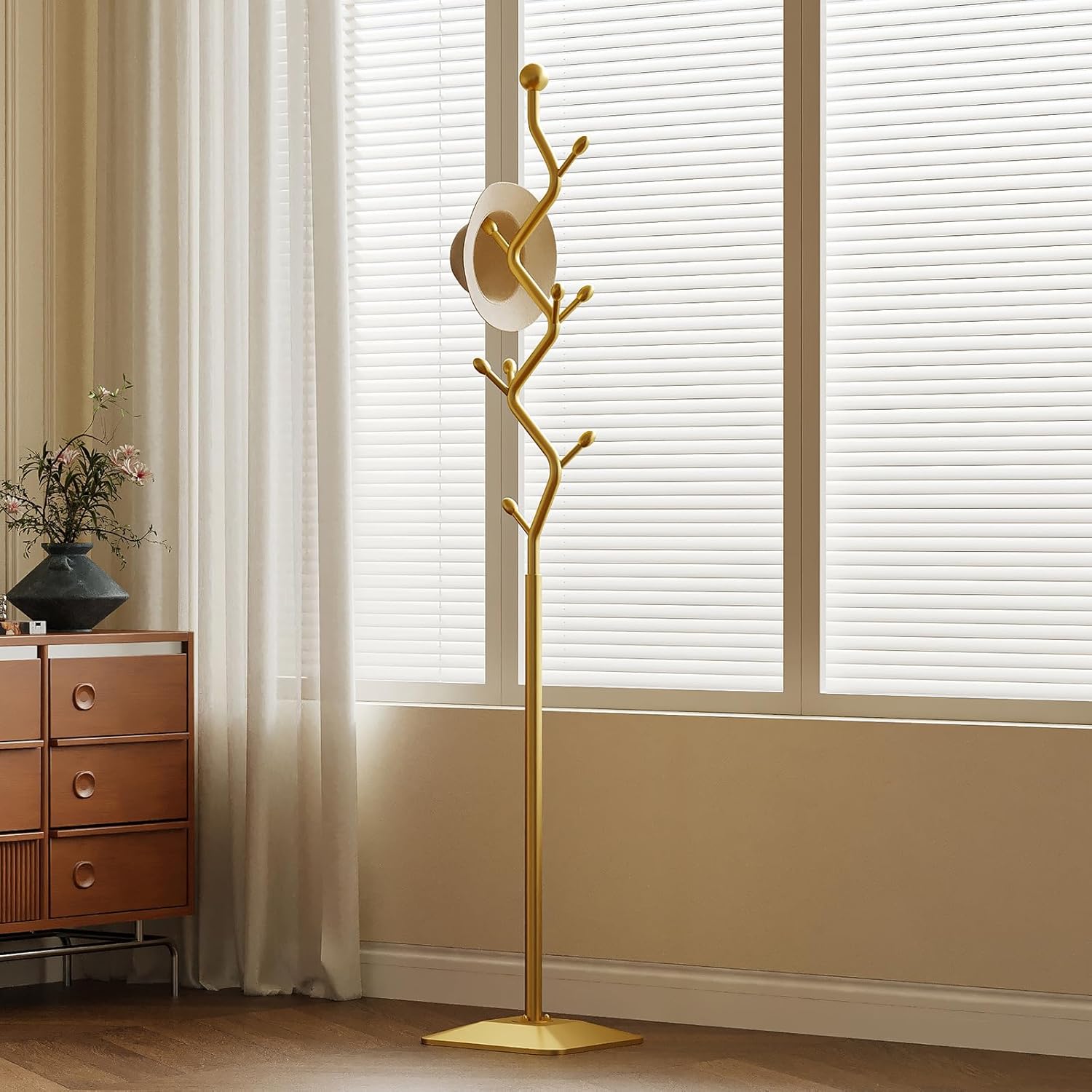 Gold coat rack,Coat Tree Freestanding heavy duty with 8 Hooks and Sturdy Metal Base for Coat Hats Purses,Tree-shaped Coat Stand for Entryway,Bedroom